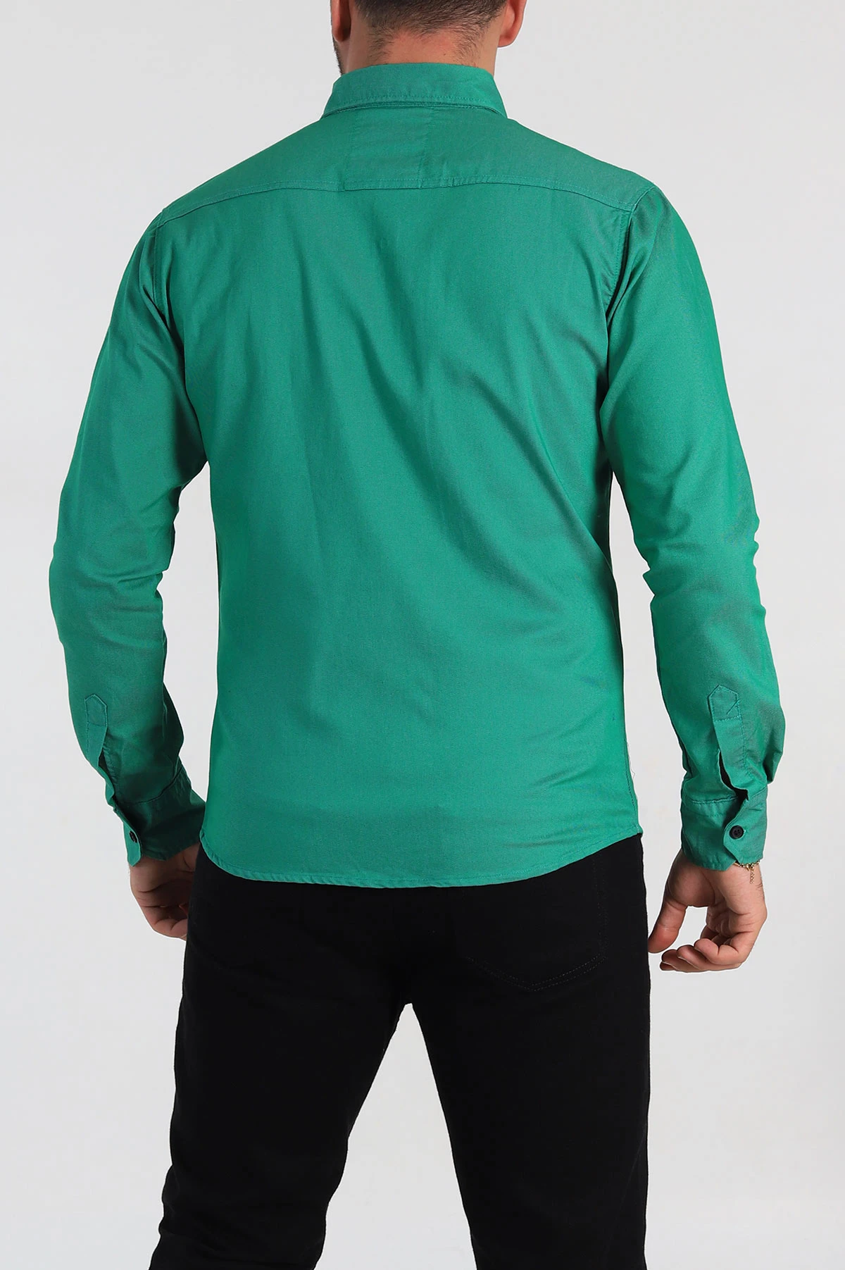 Benetton Yeşili Çift Cepli Çıt Çıt Düğmeli Erkek Kot Gömlek 298725