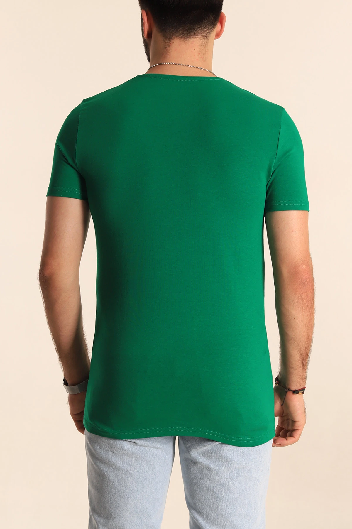 Benetton Yeşili Düz Kesim Basic Erkek Tişört 172947
