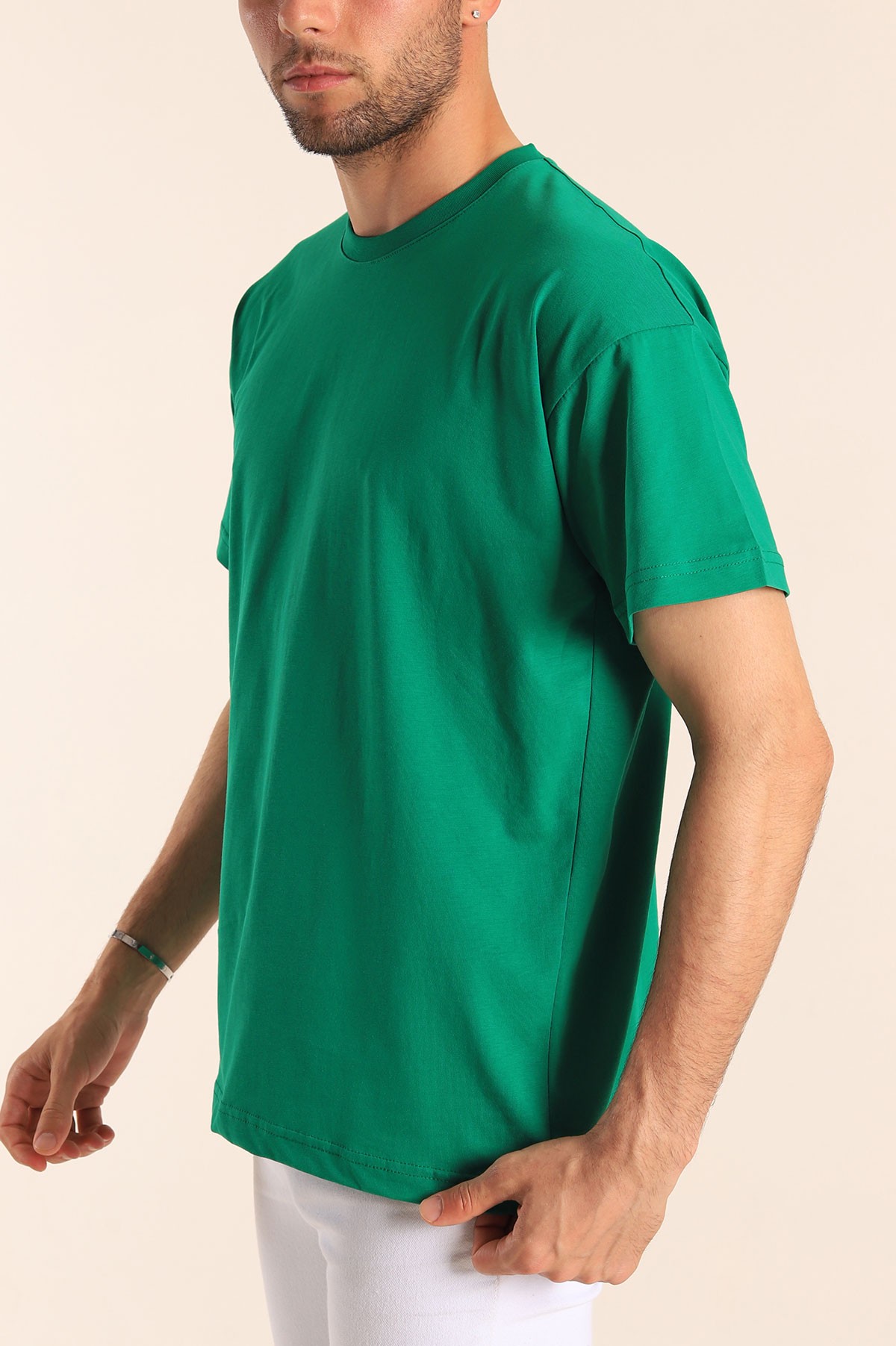 Benetton Yeşili Oversize Basic Erkek Tişört 184258