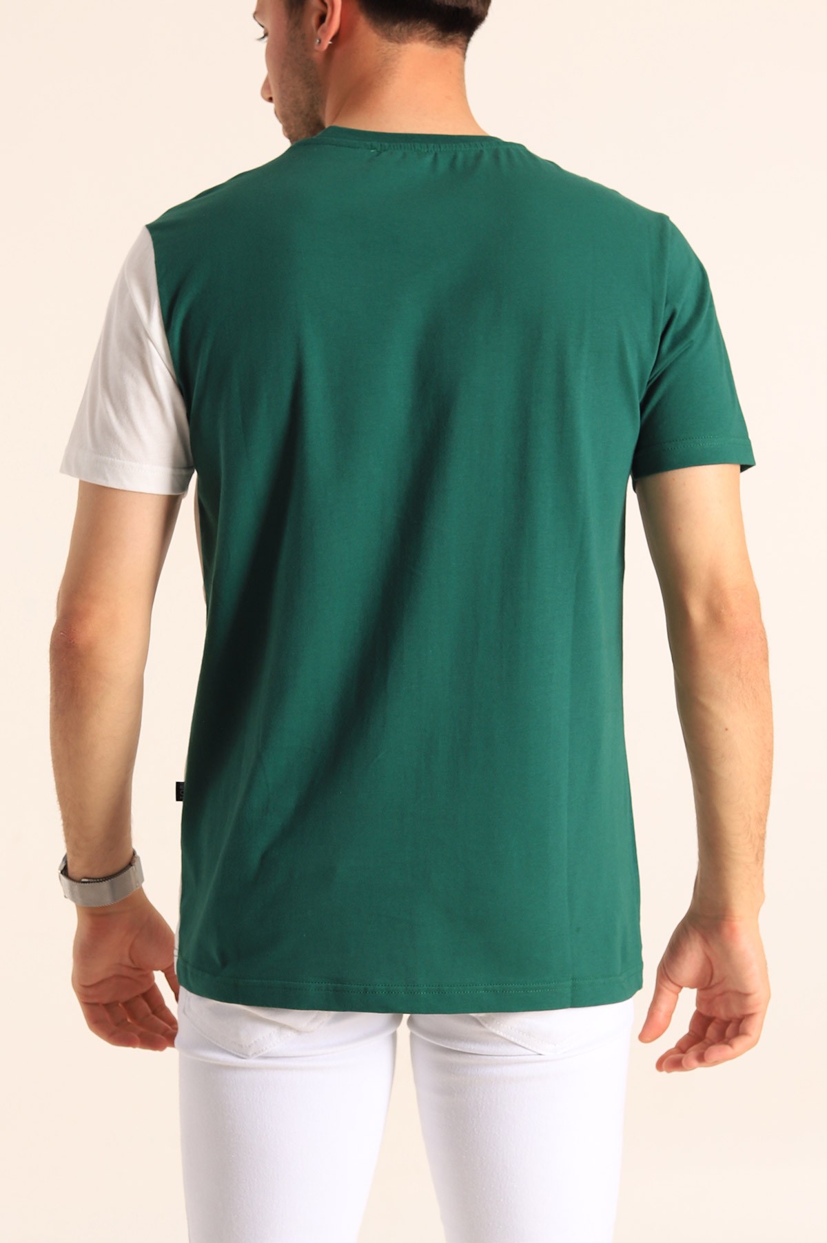 Benetton Yeşili Regular Fit Dikey Şeritli Erkek Tişört 182287