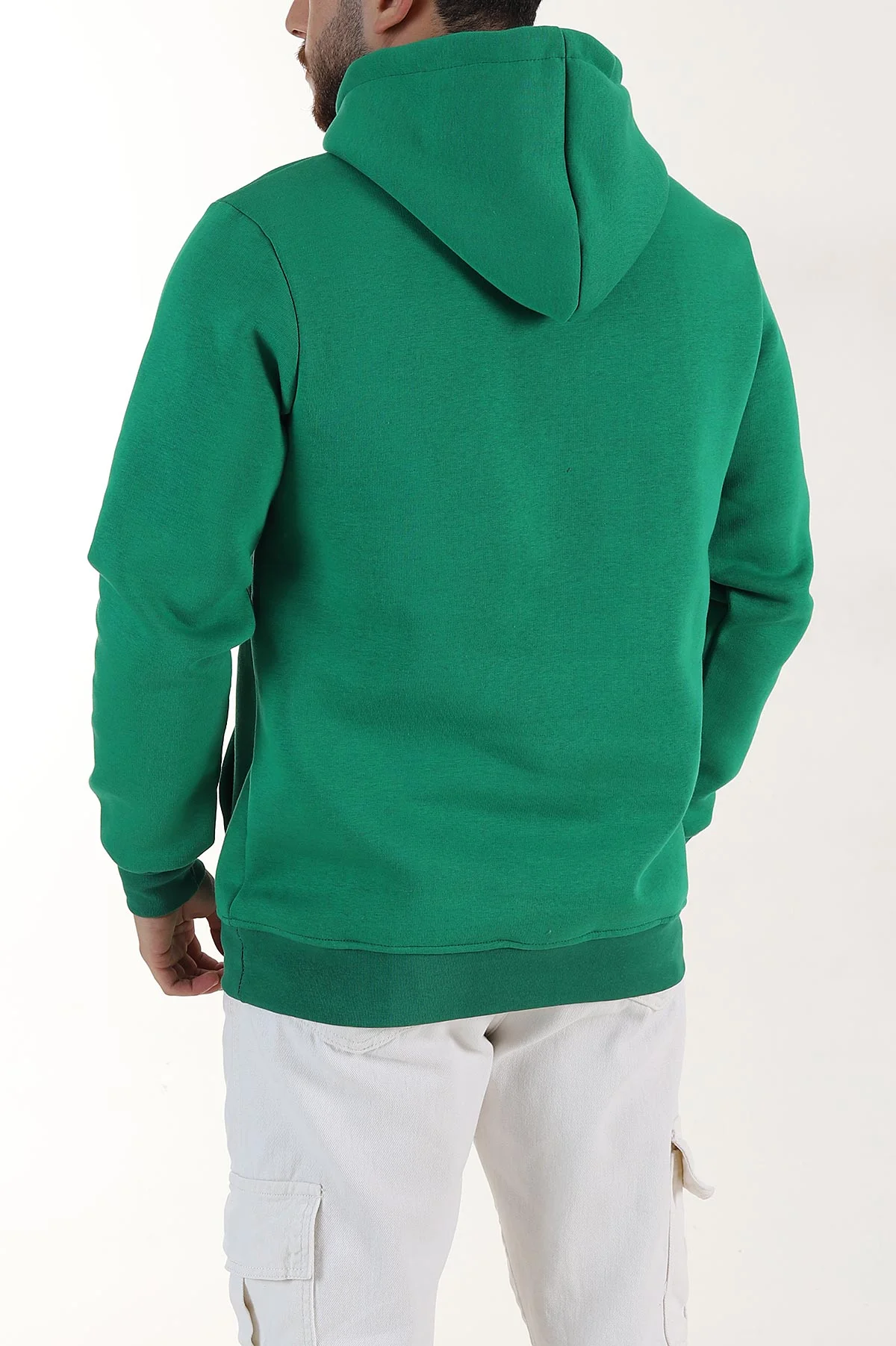 Benetton Yeşili Regular Fit Üç İp Şardonlu Erkek Kapüşonlu Basic Sweatshirt 400529