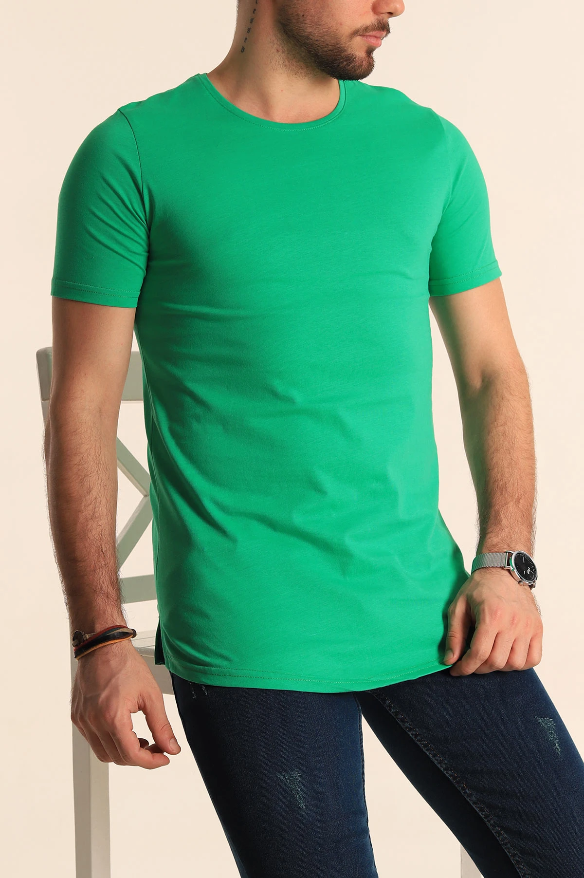 Benetton Yeşili Sırt Dikişli Erkek Tişört 188045