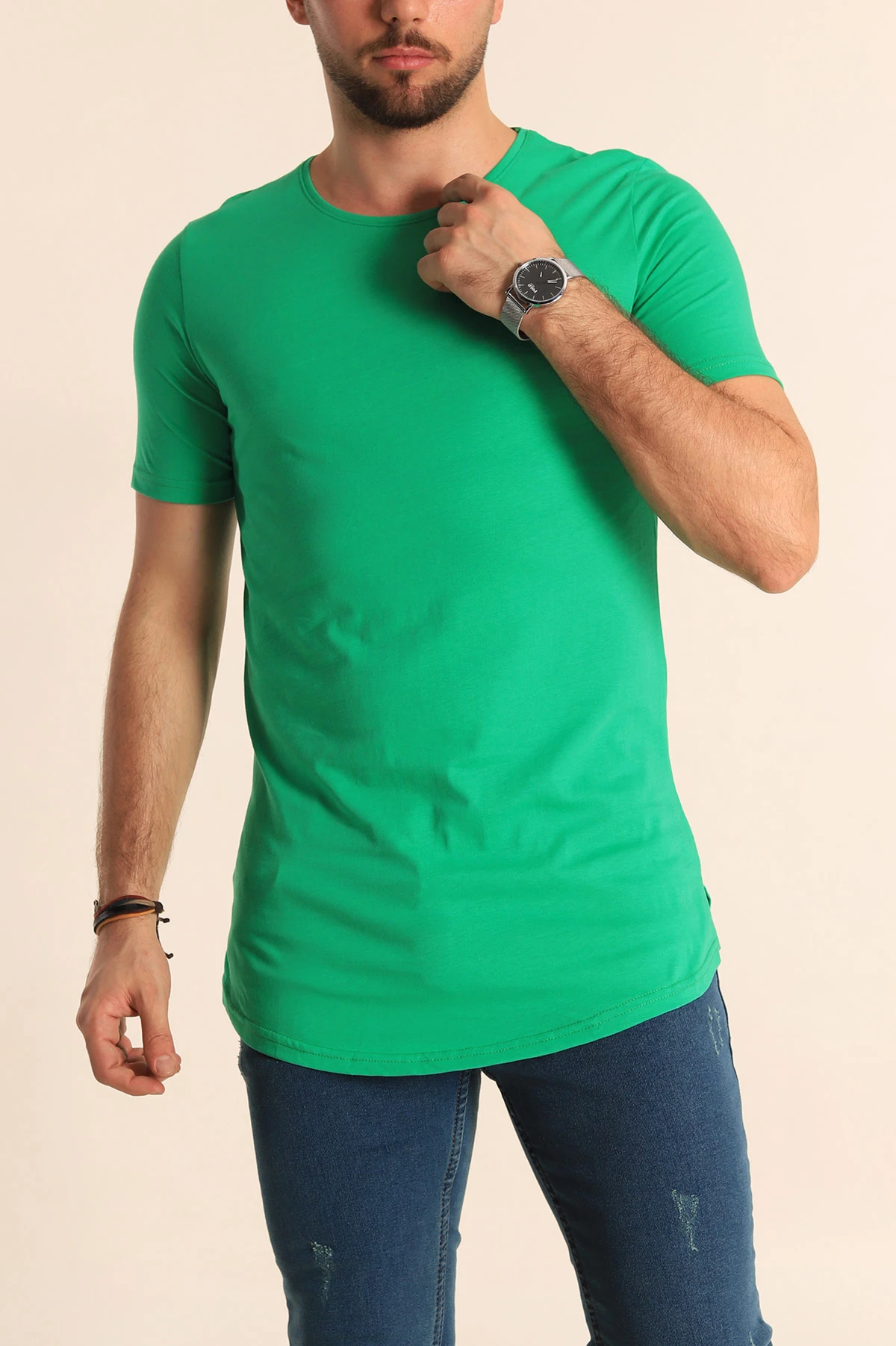 Benetton Yeşili Sırt Dikişli Erkek Tişört 215852