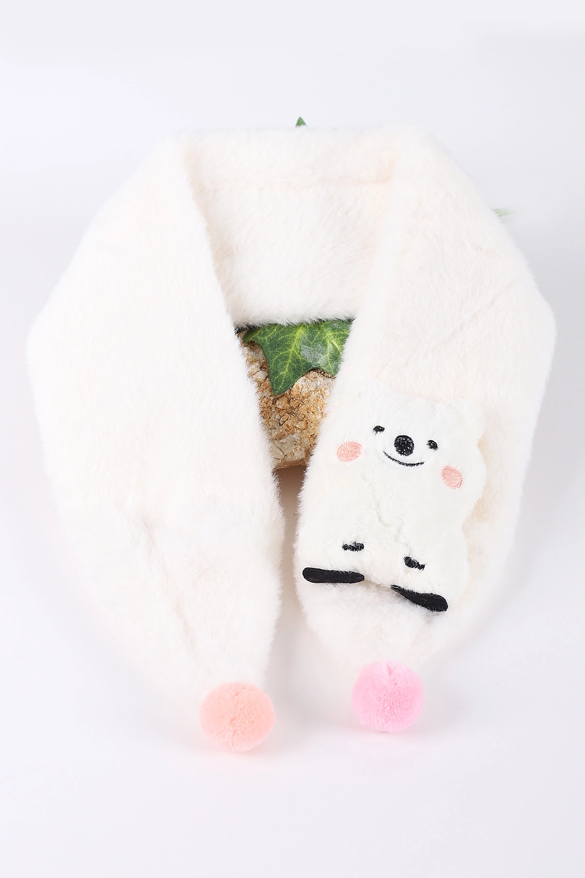 Beyaz (0-10 Yaş)   Ayıcık Nakışlı  Ponponlu Peluş Bebek&Çocuk Atkı&Aksesuar 410975
