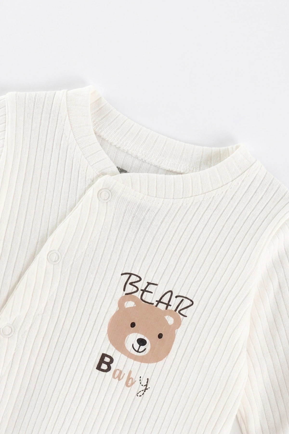 Beyaz (0-3 Ay) Baby Ayıcık Baskılı Raporlu ve Patikli  2'li Erkek Bebek Tulum 486915