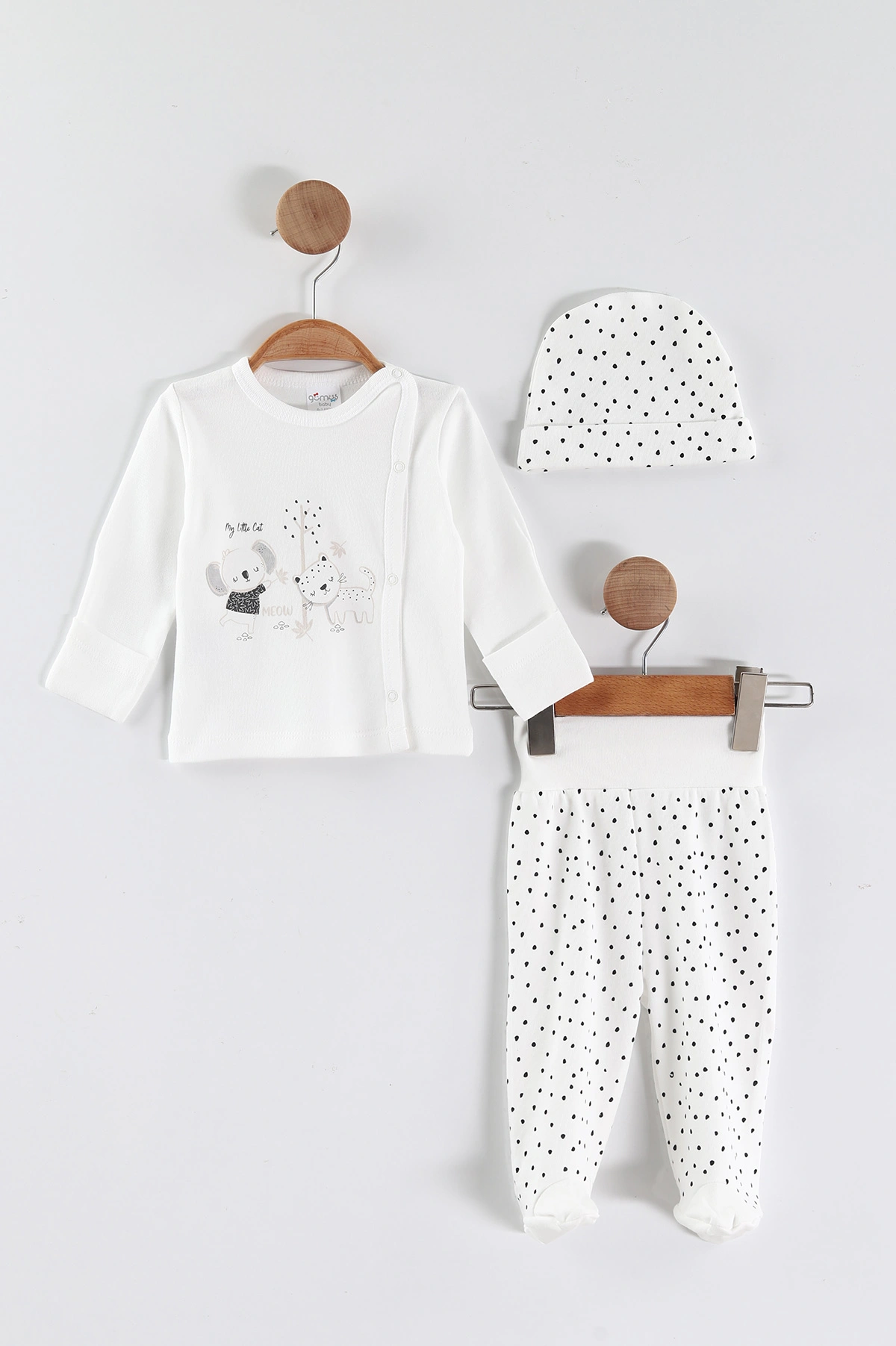 Beyaz (0-3 Ay) Koala  Baskılı   Patikli Unisex Bebek 3'lü Zıbın Takım 453781