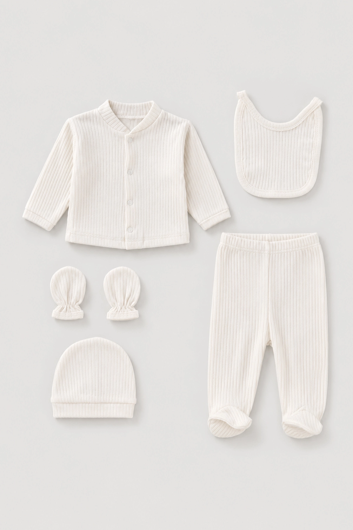 Beyaz (0-3 Ay) Raporlu Penye Kutulu Unisex 5'li Hastane Çıkış Seti 476629