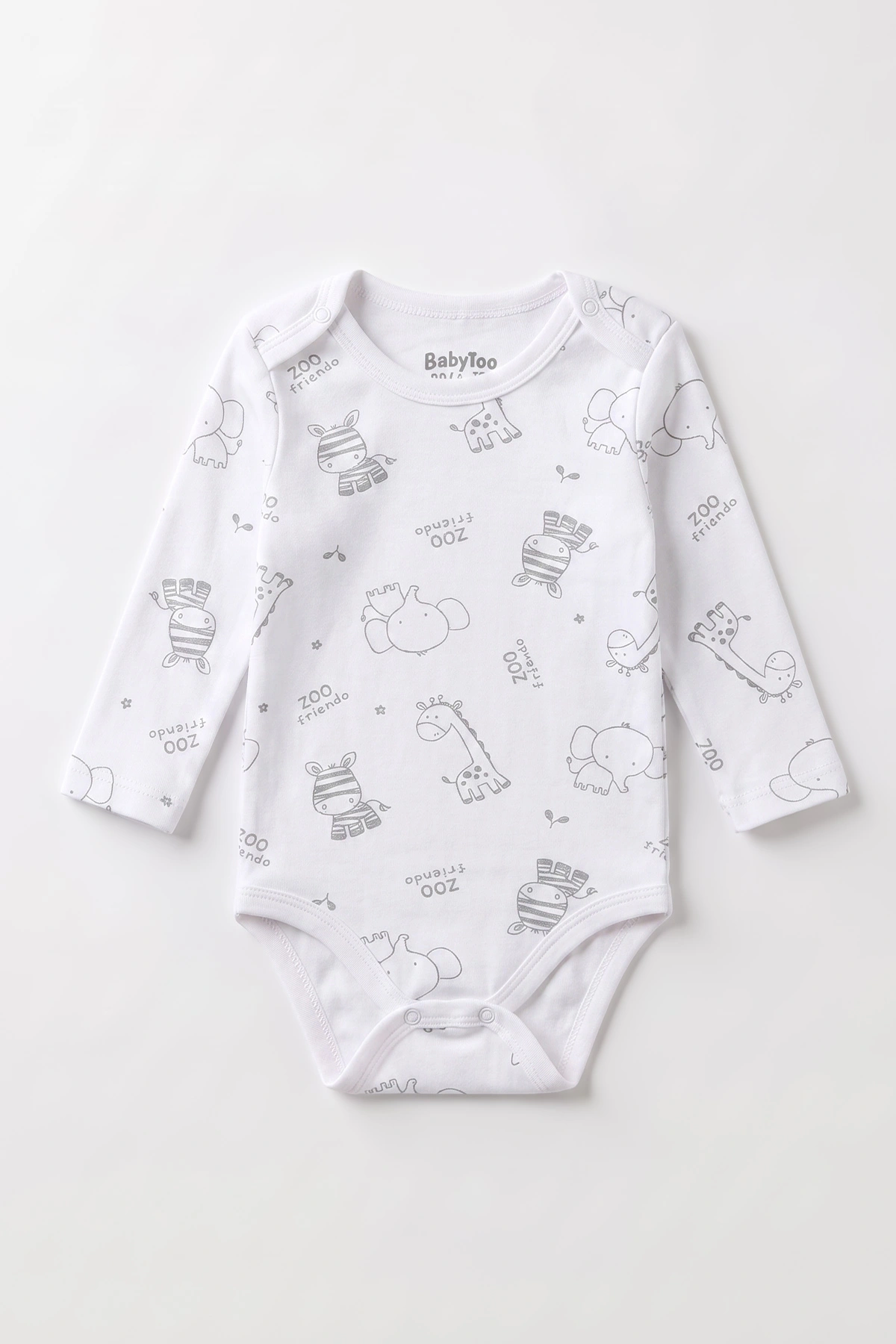 Beyaz (0-3 Yaş) Safari Desenli Uzun Kol Bebek &Çocuk Çıtçıtlı Badi 482378