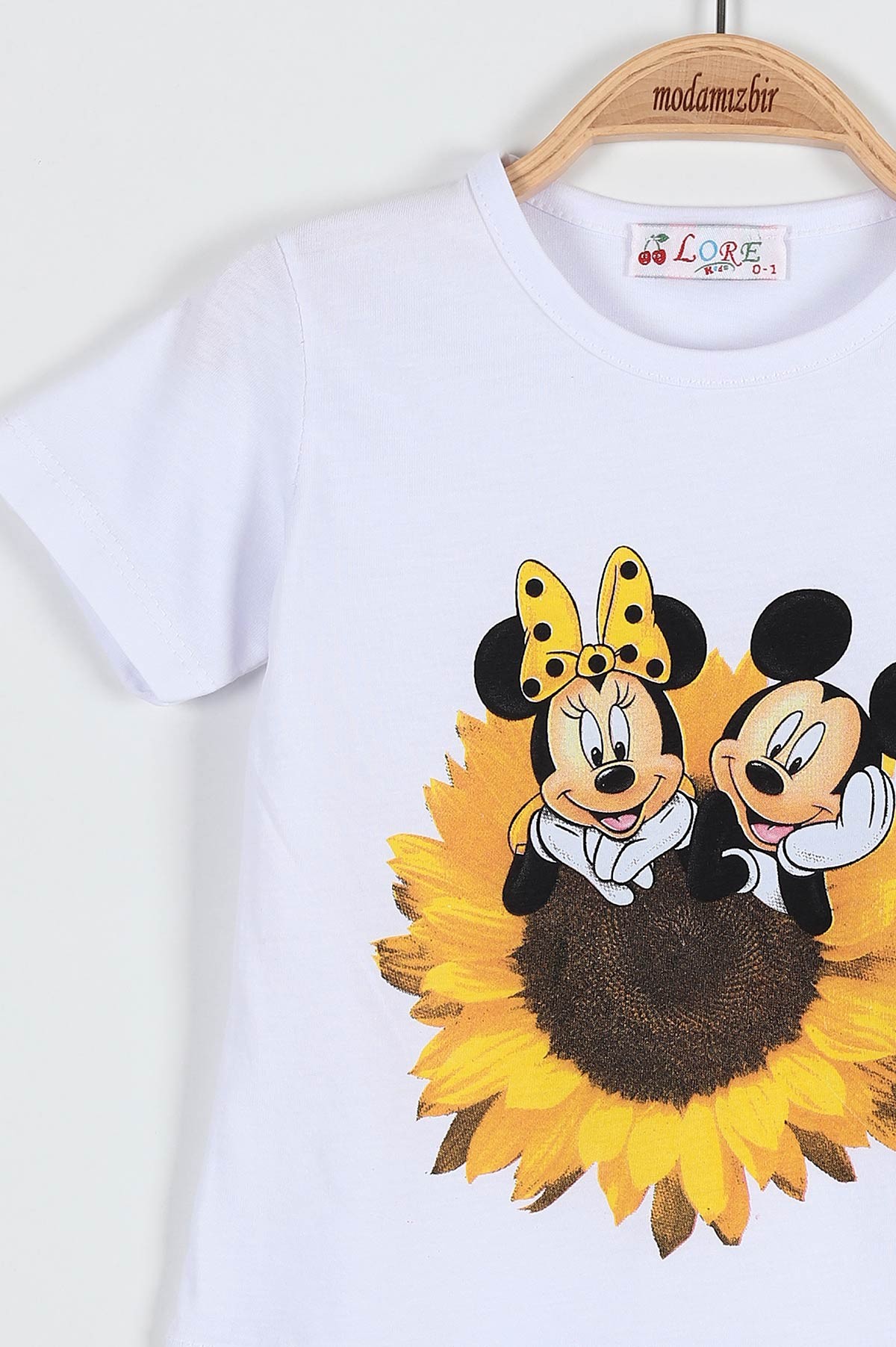 Beyaz (0-4 Yaş) Ay Çiçeği Fare Baskılı Kız Bebek Tişört 185139