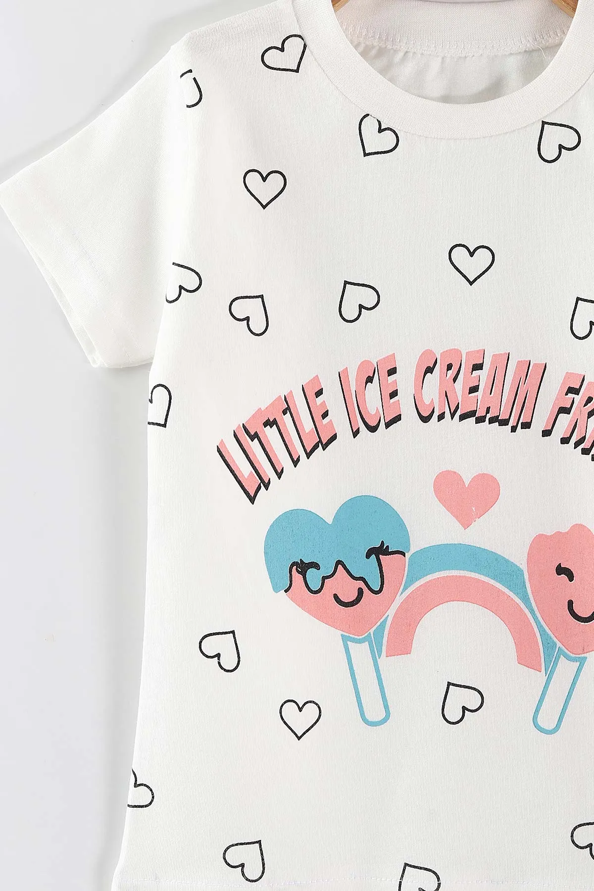 Beyaz (0-4 Yaş) Ice Cream Baskılı  Tişörtlü ve Şortlu Kız Çocuk Yazlık Takım 468400