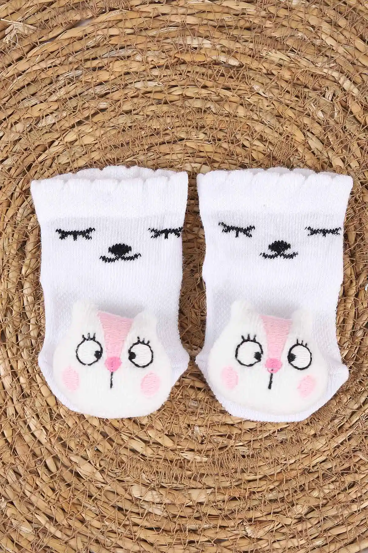 Beyaz (0-6 Ay) Oyuncak Nakışlı Kız Bebek Çorap 467496