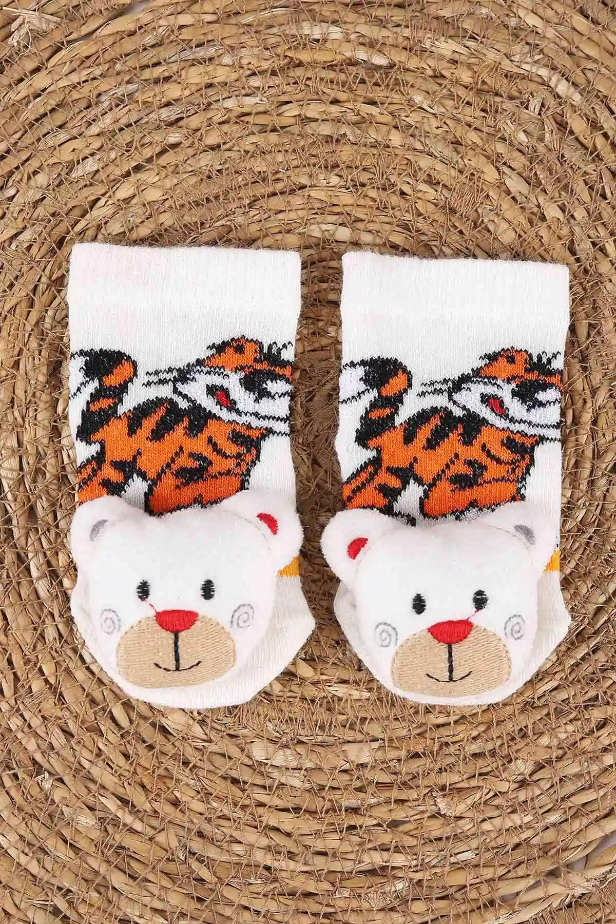 Beyaz (0-6 Ay) Oyuncaklı Erkek Bebek Çorap 467459