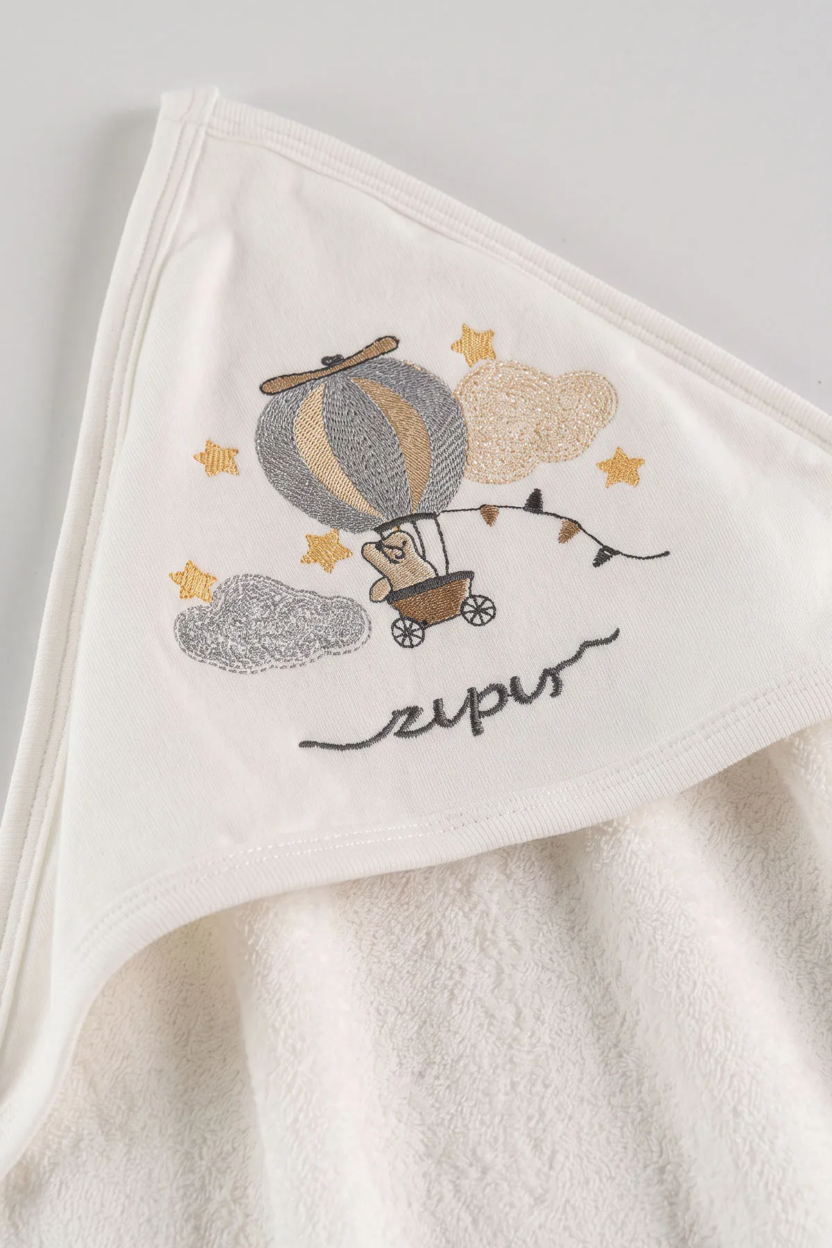 Beyaz (0-6 Ay ) Süzene Balon   Nakışlı Bebek Havlu Takım 476309