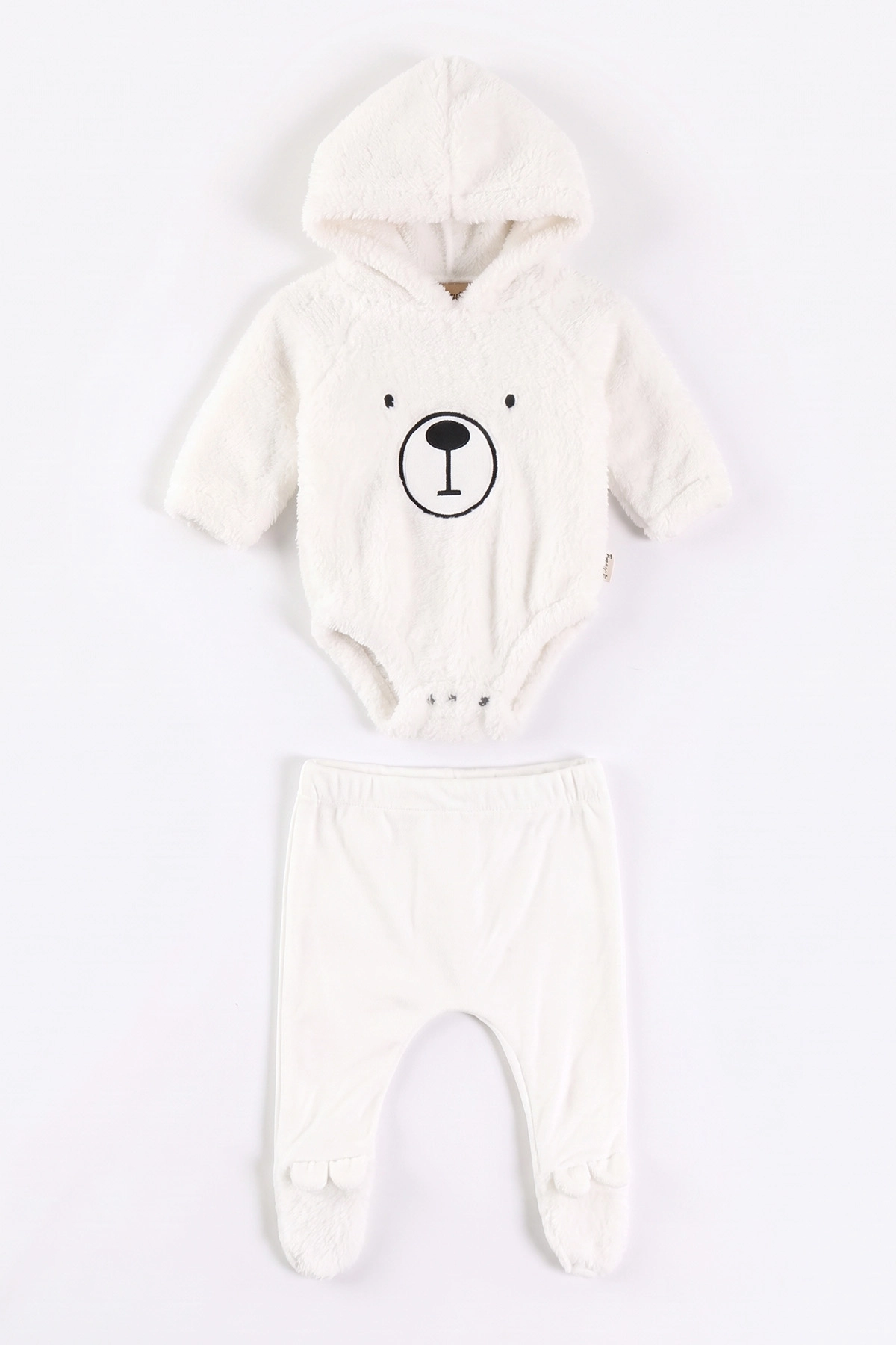 Beyaz (0-9 Ay) Ayıcık Nakışlı Peluş Çıtçıtlı Badili Patikli Alt Erkek Bebek Takım 497564