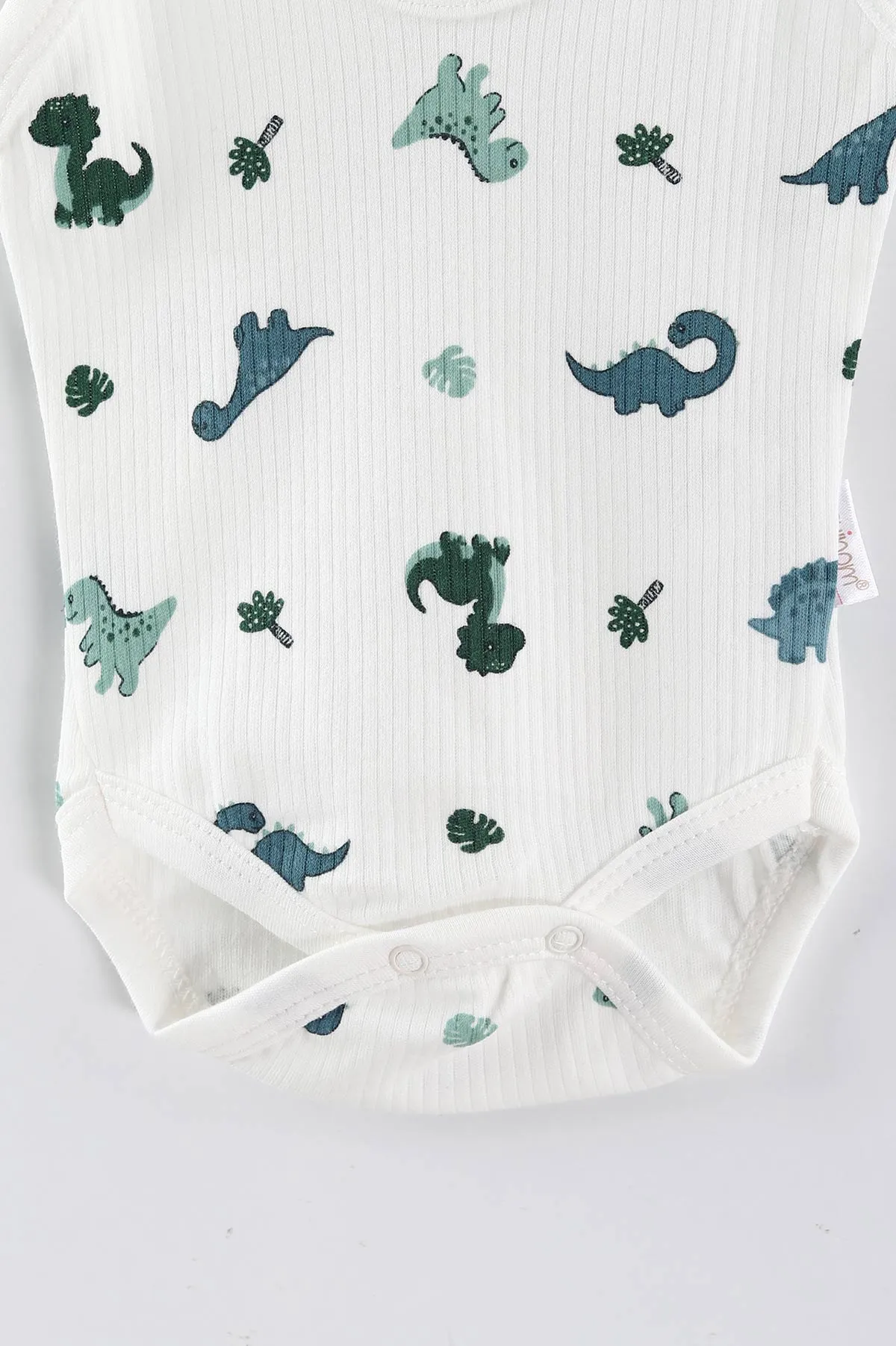 Beyaz (0-9 Ay) Dino Baskılı    Unisex Bebek Çıtçıtlı Badi 441451