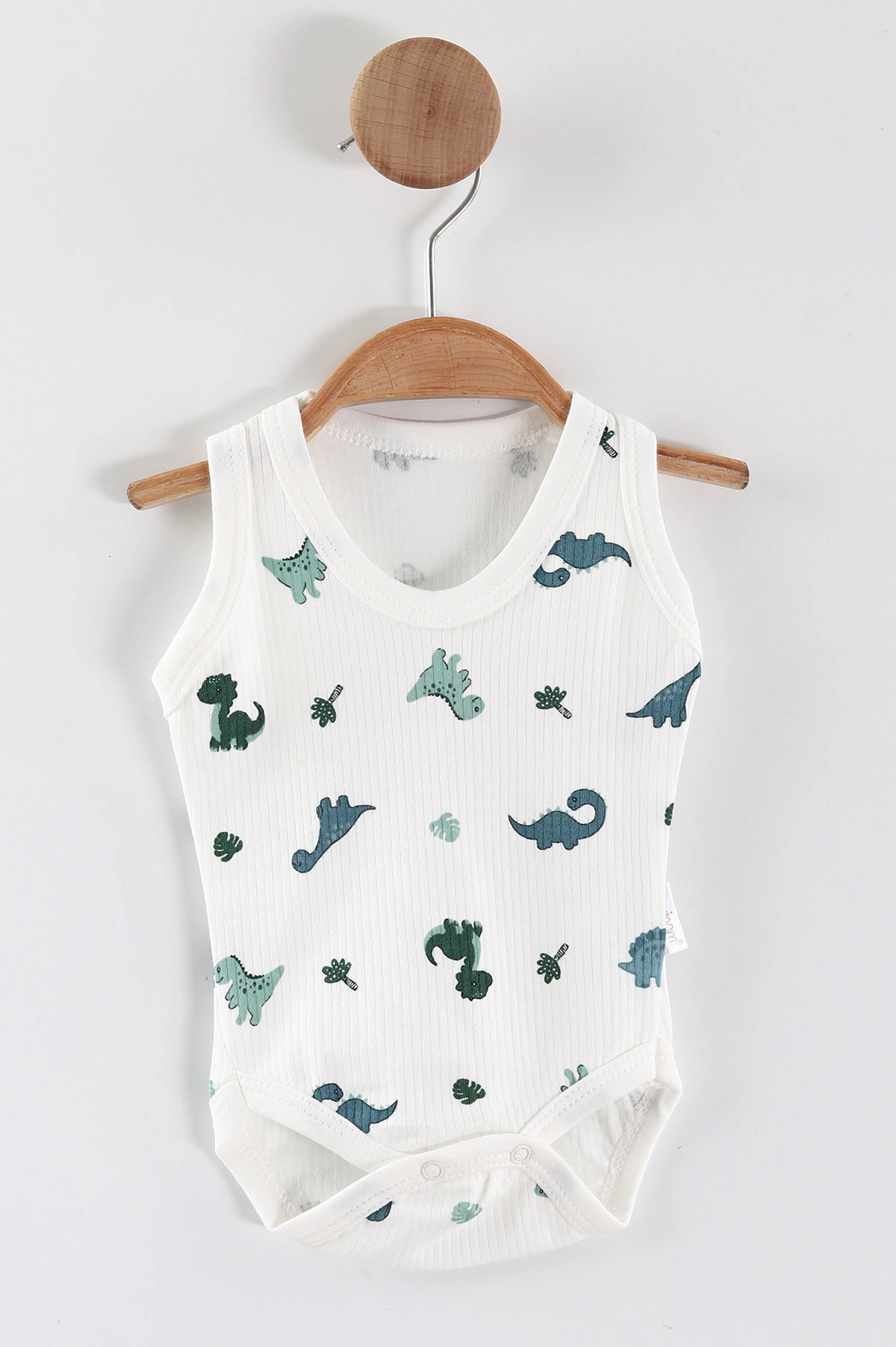 Beyaz (0-9 Ay) Dino Baskılı    Unisex Bebek Çıtçıtlı Badi 441451