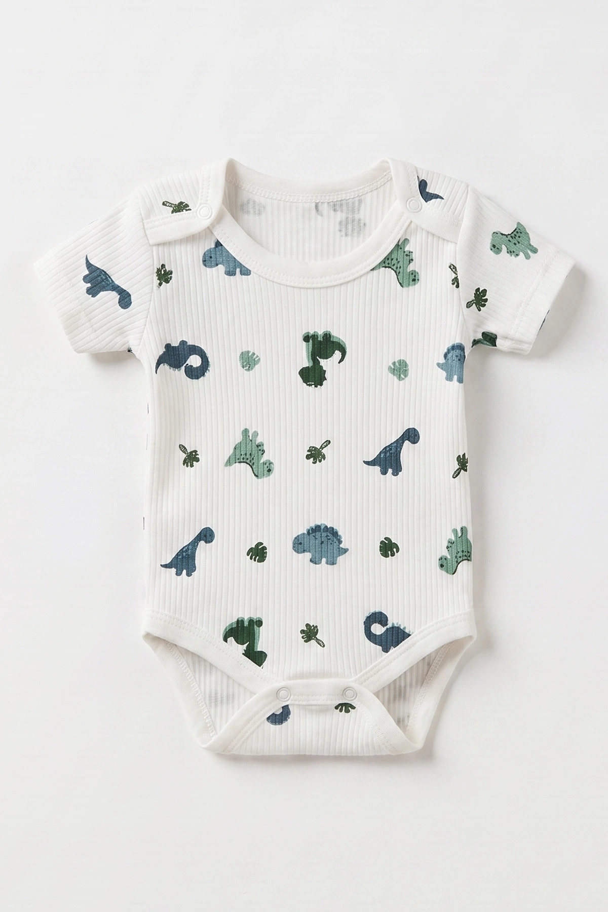 Beyaz (0-9 Ay )  Dinozor  Baskılı Kısa Kol  Bebek & Çocuk Çıtçıtlı Badi 480434