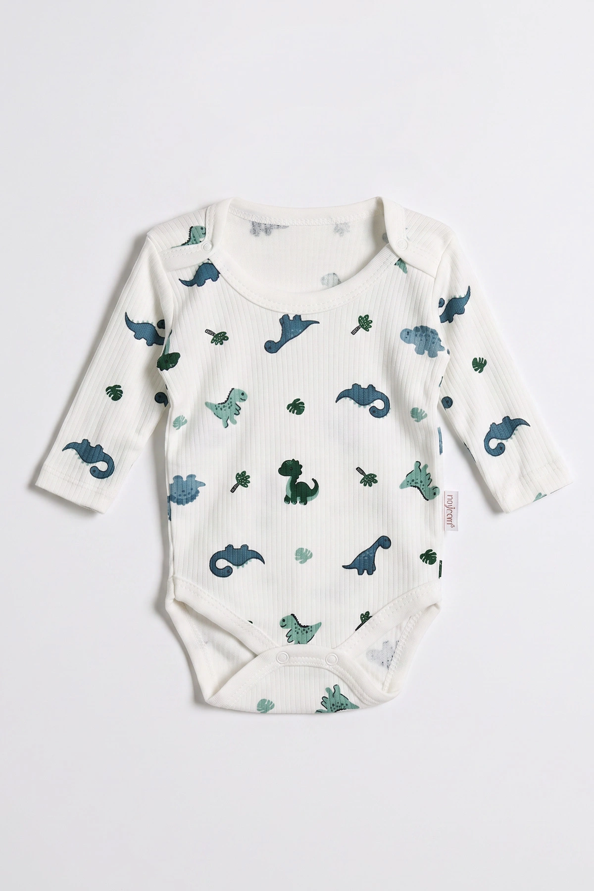 Beyaz (0-9 Ay )  Dinozor Desenli  Uzun Kollu    Bebek & Çocuk Çıtçıtlı Badi 480356