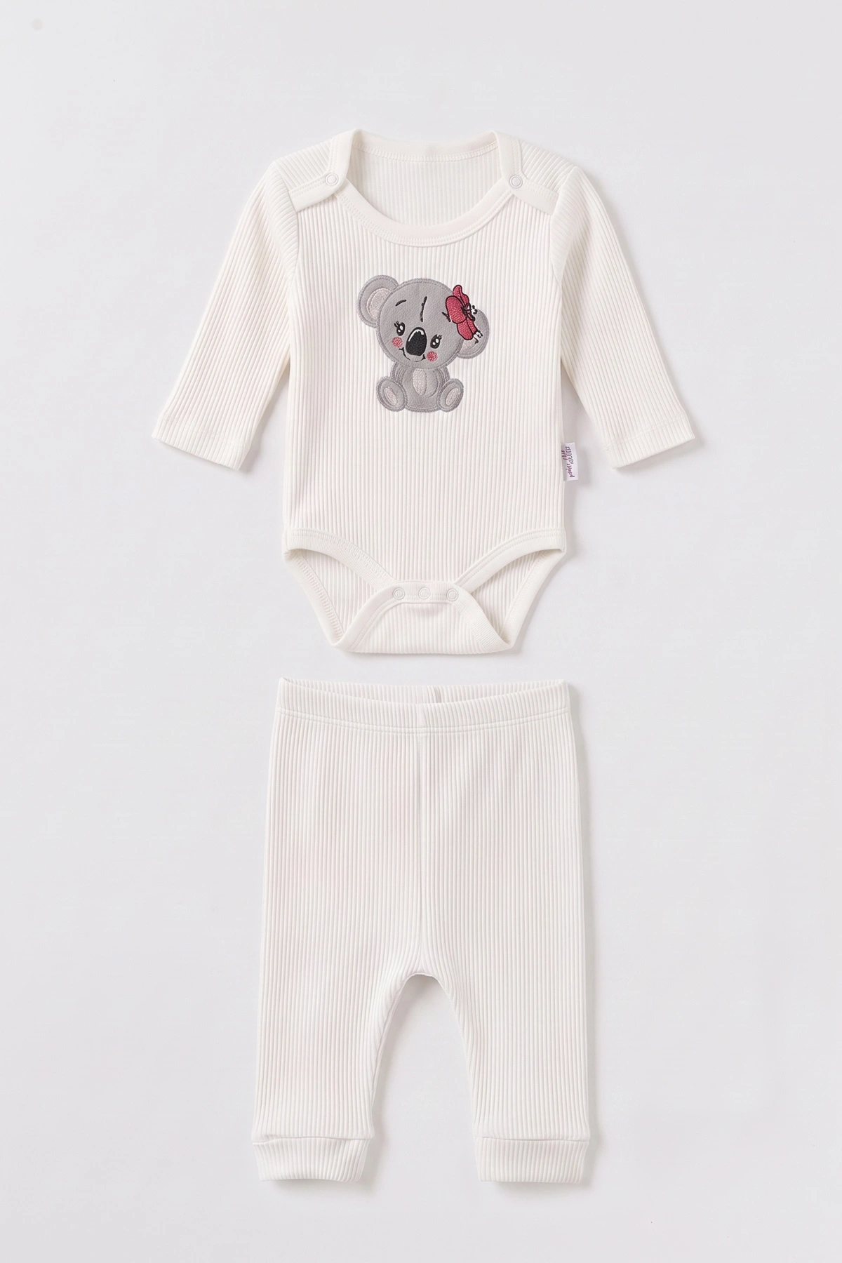 Beyaz (0-9 Ay) Koala Nakışlı Zıbınlı Hırkalı 3'lü Kız Bebek Takım 475961