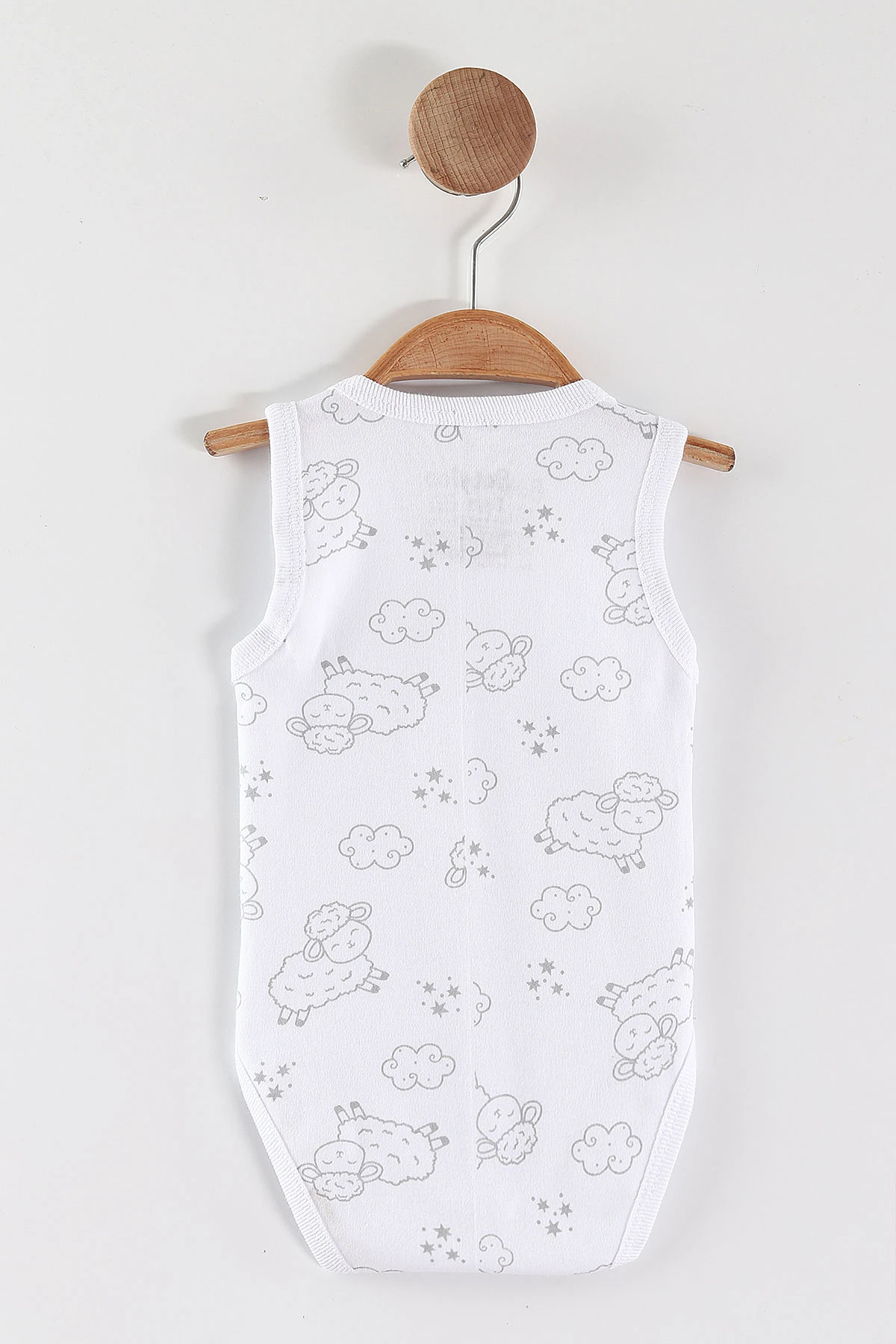 Beyaz (0-9 Ay) Kuzu Desenli   Sıfır Kol Bebek Çıtçıtlı Badi 462993
