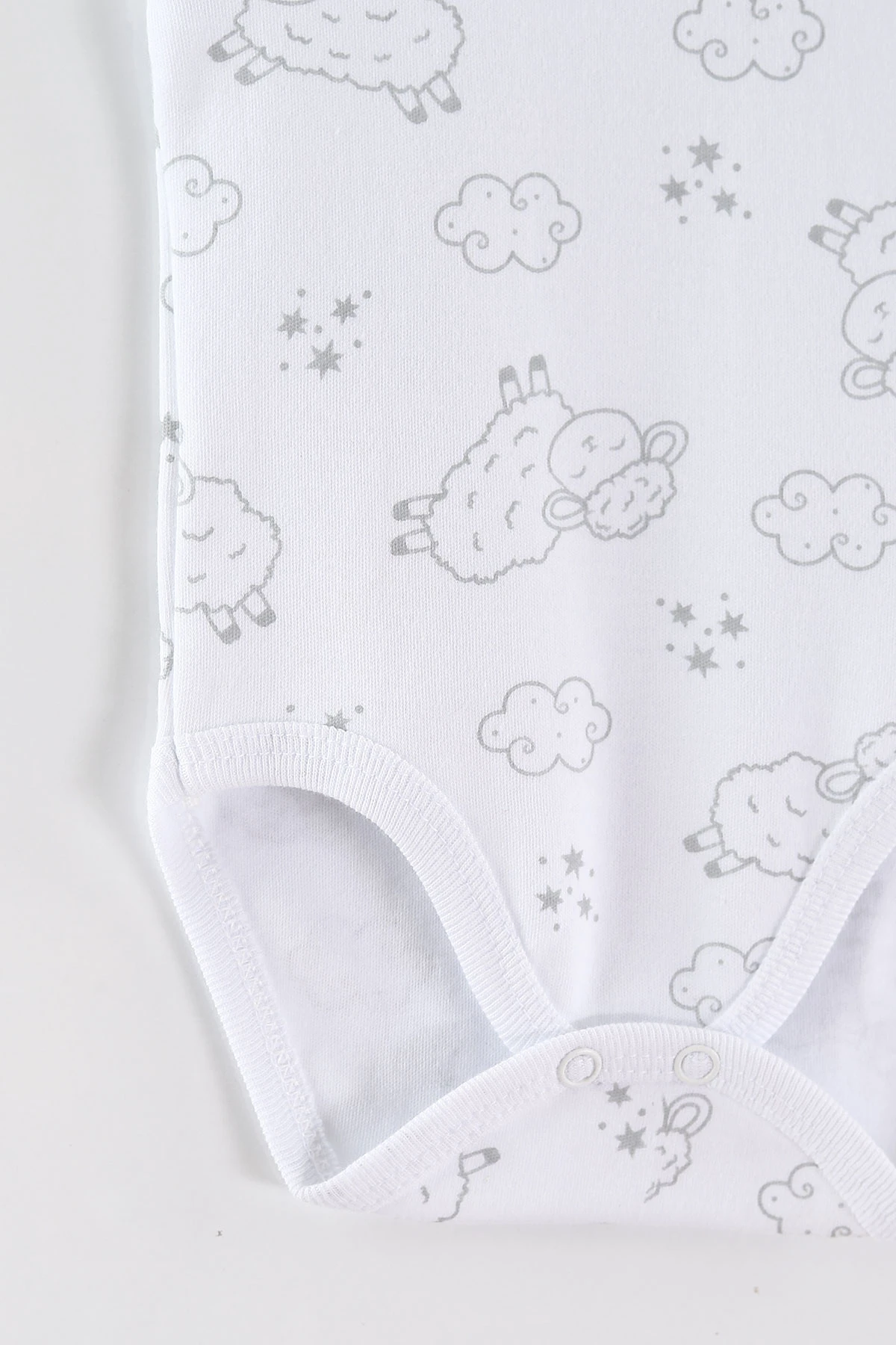 Beyaz (0-9 Ay) Kuzu Desenli   Sıfır Kol Bebek Çıtçıtlı Badi 462993