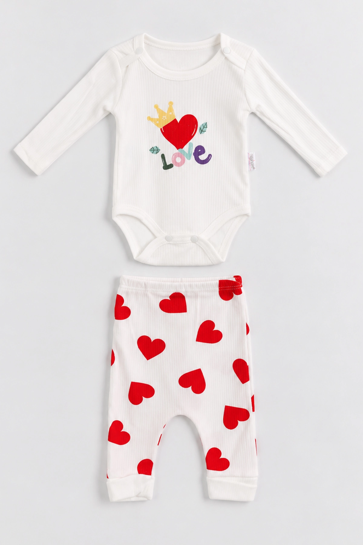 Beyaz (0-9 Ay) Love Baskılı    Kız Bebek Takım 480494