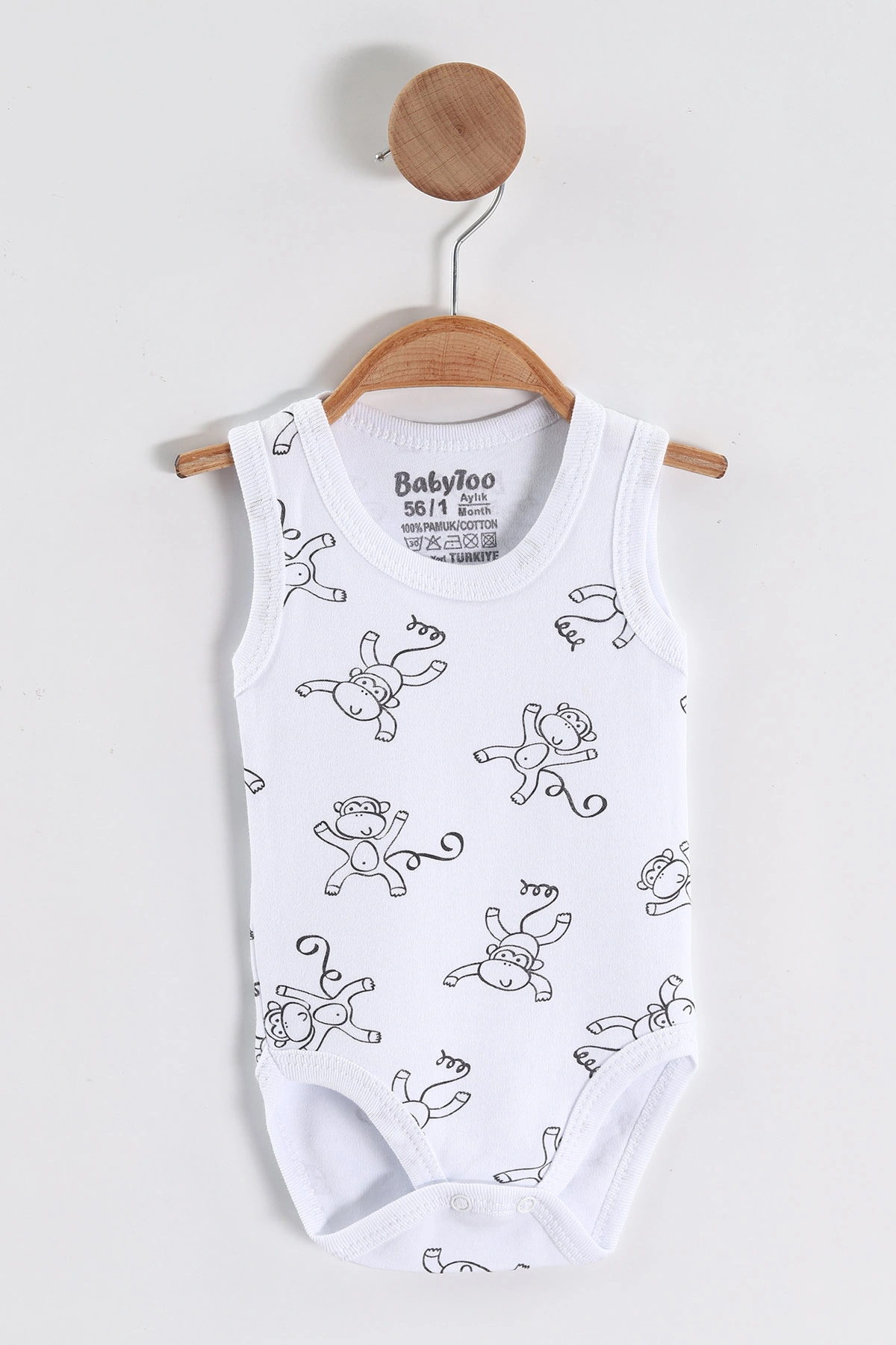 Beyaz (0-9 Ay )Maymun   Desenli Bebek&Çocuk Çıtçıtlı Badi 457243