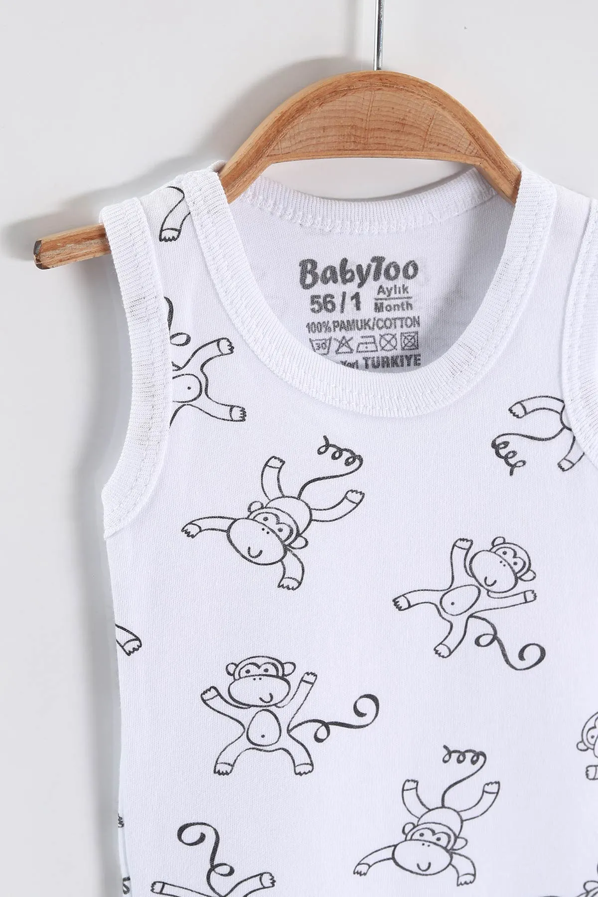 Beyaz (0-9 Ay )Maymun   Desenli Bebek&Çocuk Çıtçıtlı Badi 457243