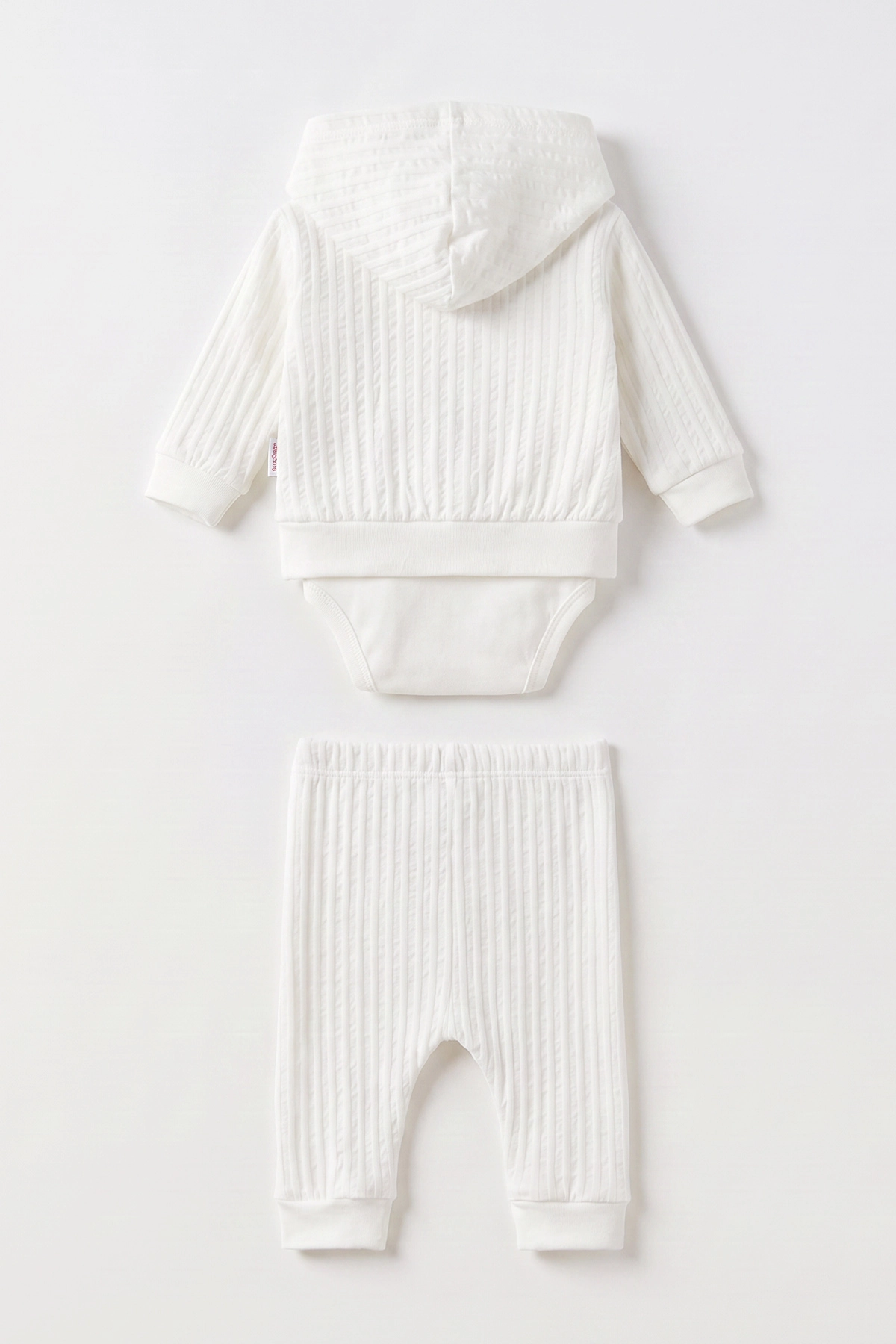 Beyaz (0-9 Ay) Minik Aslan Nakışlı Kapüşonlu Çıtçıtlı Hırkalı 3'lü Erkek Bebe Takım 475962