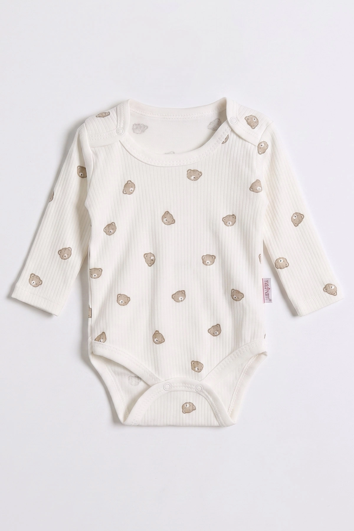 Beyaz (0-9 Ay )Minik Ayıcık Desenli  Uzun Kollu    Bebek & Çocuk Çıtçıtlı Badi 480362