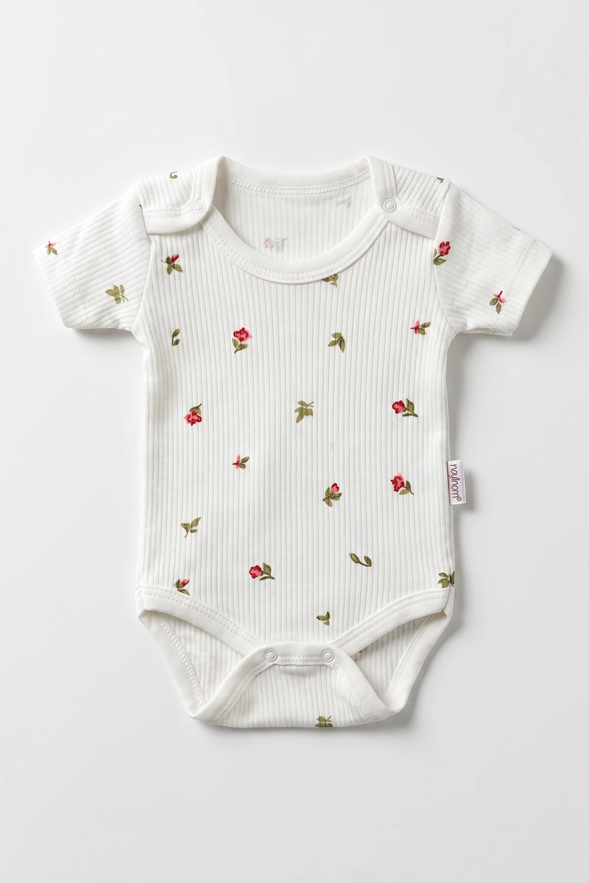 Beyaz (0-9 Ay )  Minik Lale   Baskılı Kısa Kol  Bebek & Çocuk Çıtçıtlı Badi 480438