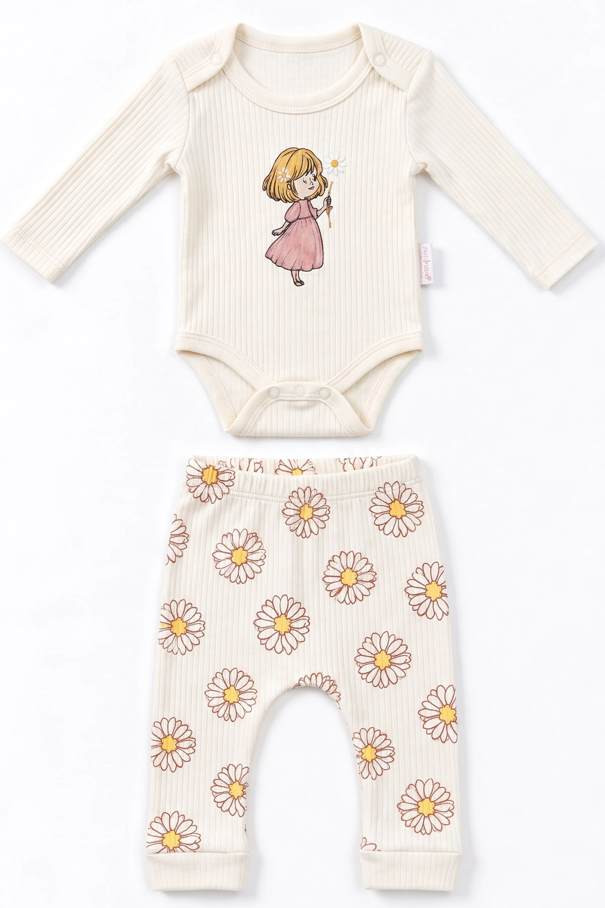 Beyaz (0-9 Ay) Papatyalı Kız Nakışlı   Kız Bebek Takım 480481
