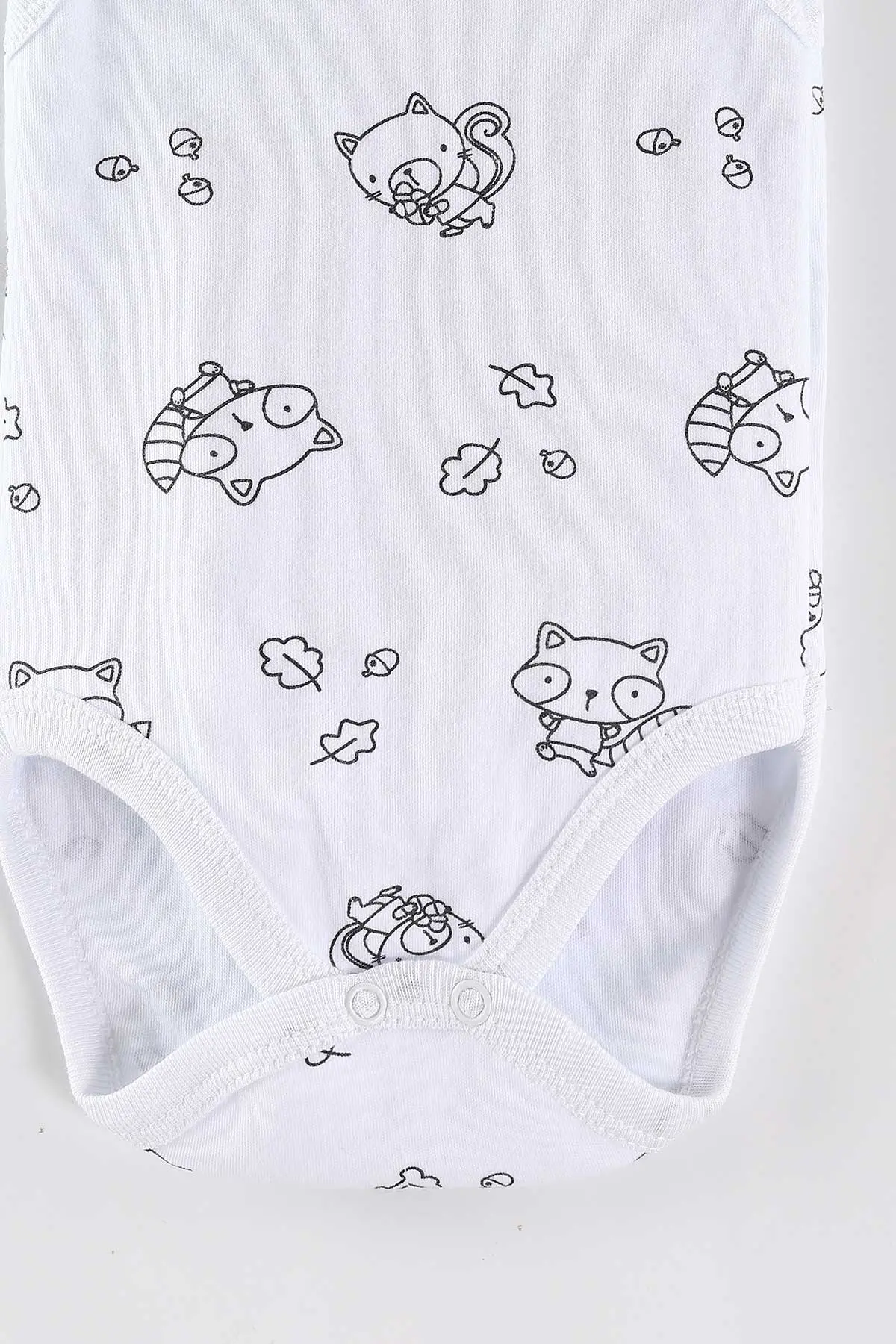 Beyaz (0-9 Ay) Rakun Desenli   Sıfır Kol Bebek Çıtçıtlı Badi 462998