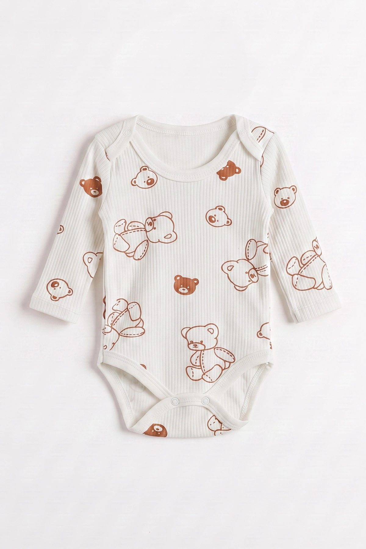 Beyaz (0-9 Ay )Raporlu Ayıcık Desenli  Uzun Kollu    Bebek & Çocuk Çıtçıtlı Badi 480372