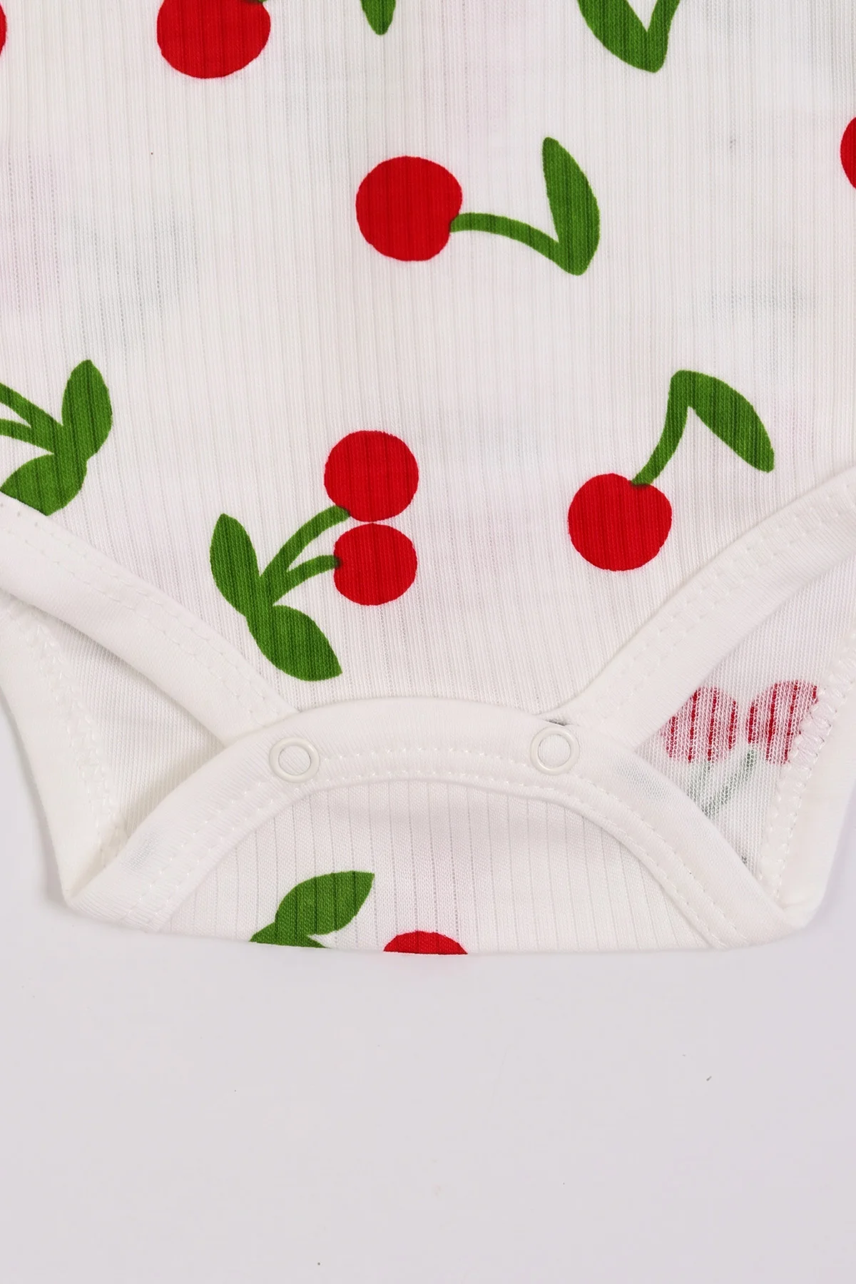 Beyaz (0-9 Ay )Raporlu Kiraz Desenli  Uzun Kollu Kız    Bebek & Çocuk Çıtçıtlı Badi 480383