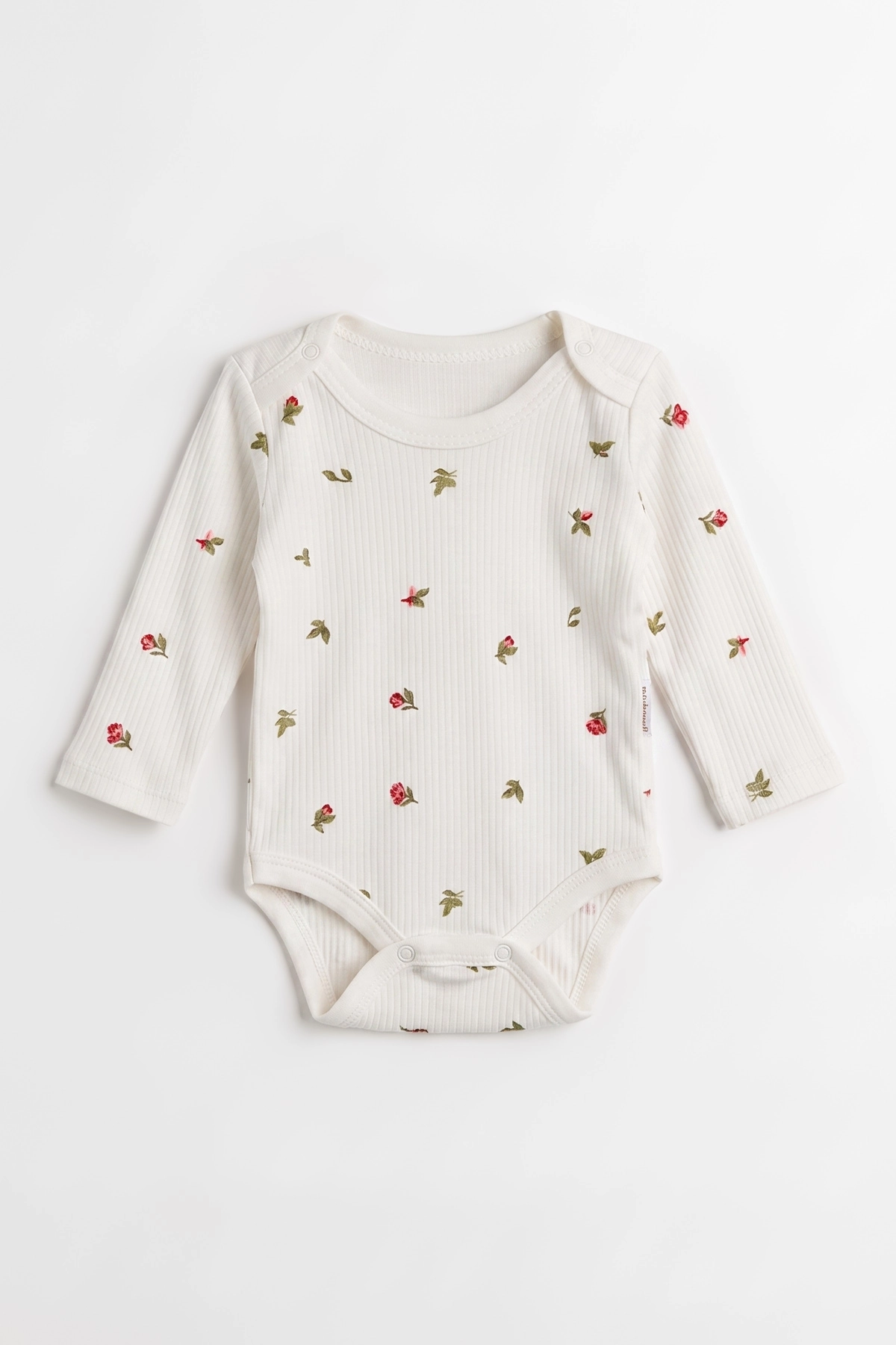 Beyaz (0-9 Ay )Raporlu Lale Desenli  Uzun Kollu Kız    Bebek & Çocuk Çıtçıtlı Badi 480382