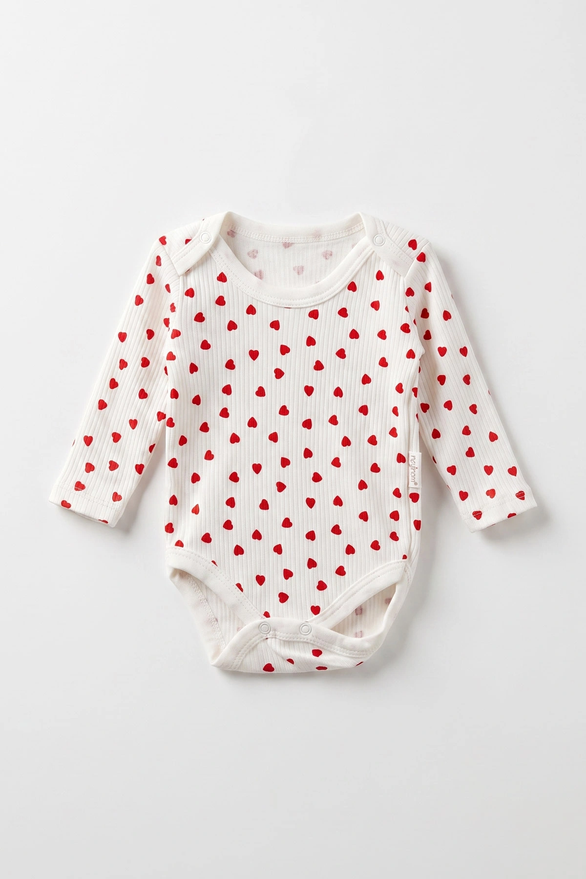Beyaz (0-9 Ay )Raporlu Minik Kalp Desenli  Uzun Kollu Kız    Bebek & Çocuk Çıtçıtlı Badi 480388