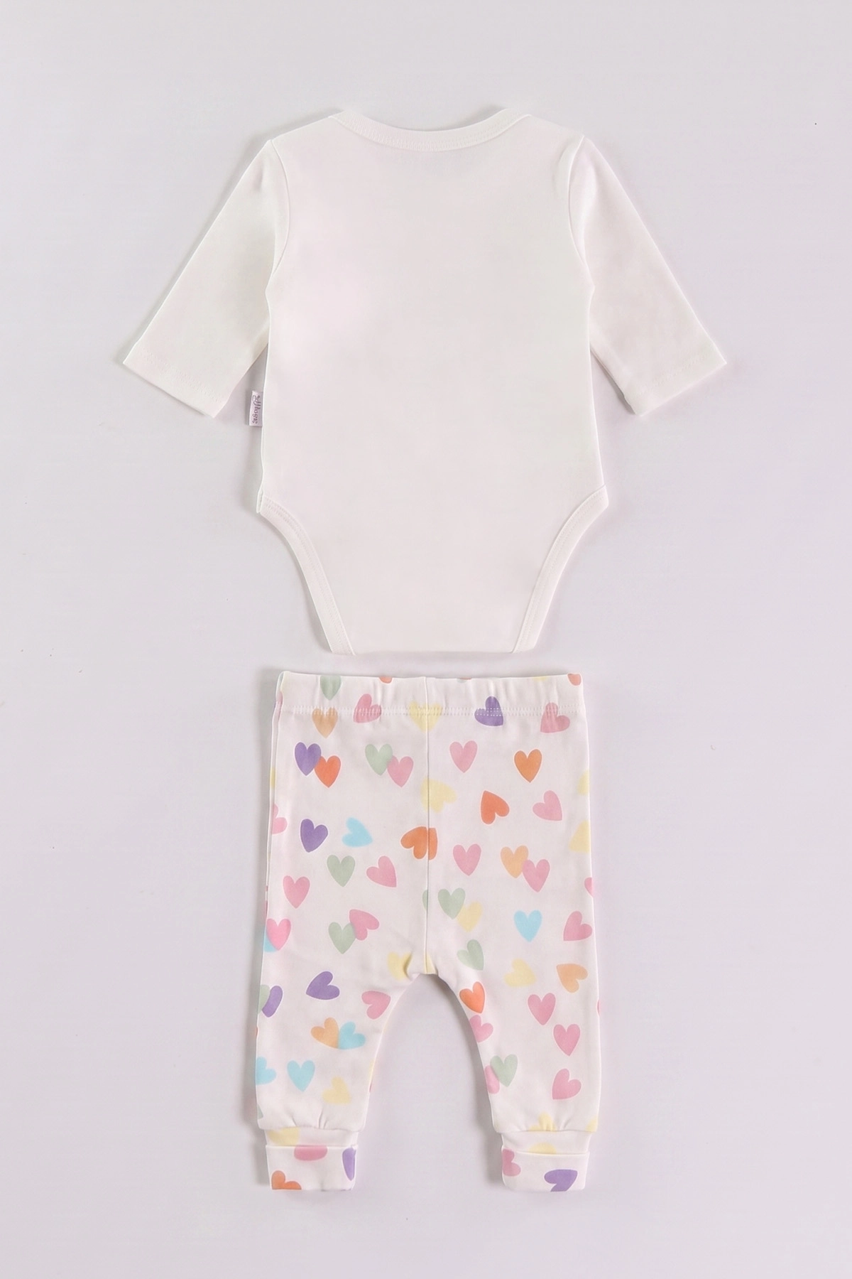 Beyaz (0-9 Ay)Kalp Baskılı Çıt Çıtlı Badili Kız Bebek Takım 477397