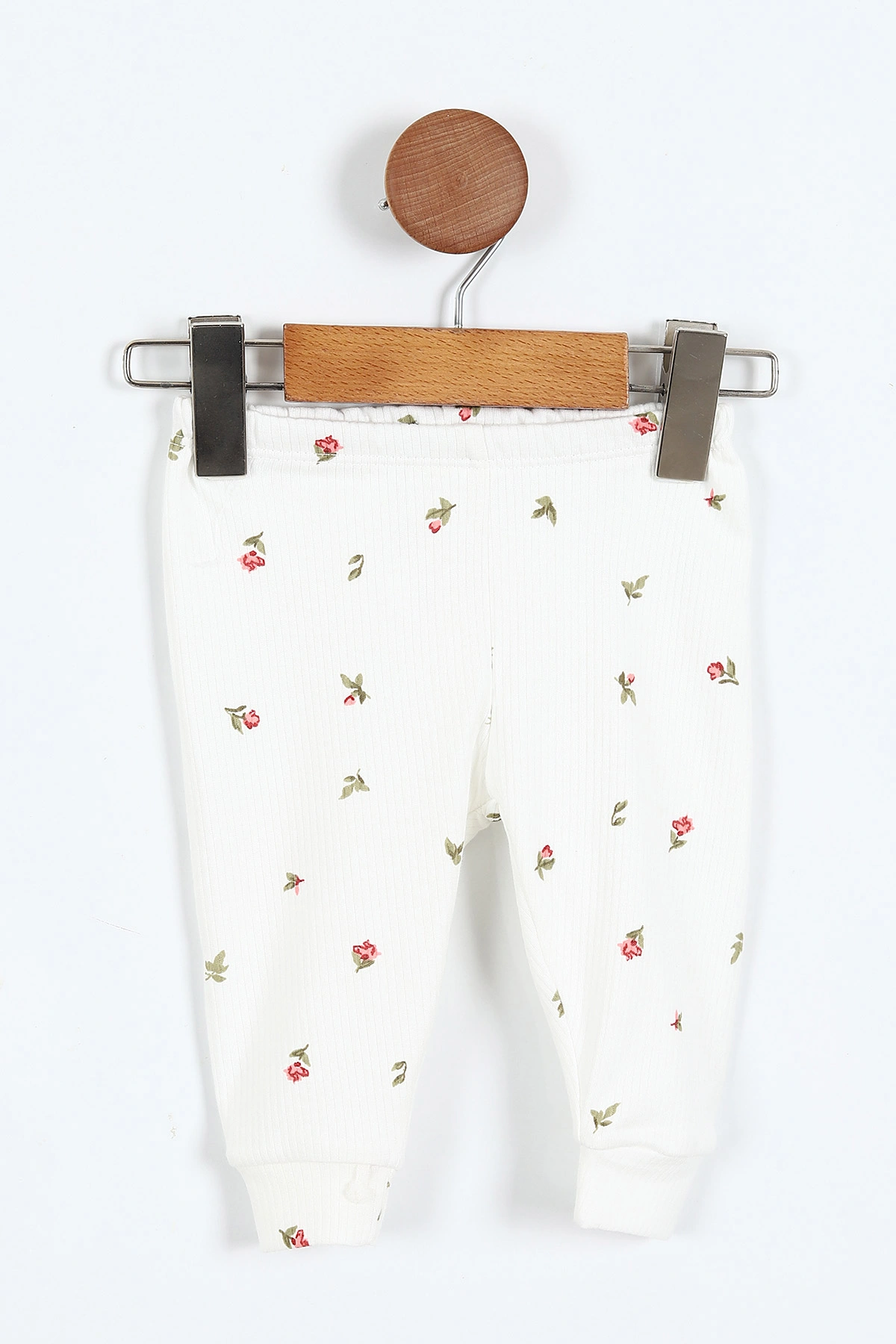 Beyaz (0-9 Ay)Lale Desenli Önü Çıtçıtlı Kız Bebek Pijama Takımı 375225