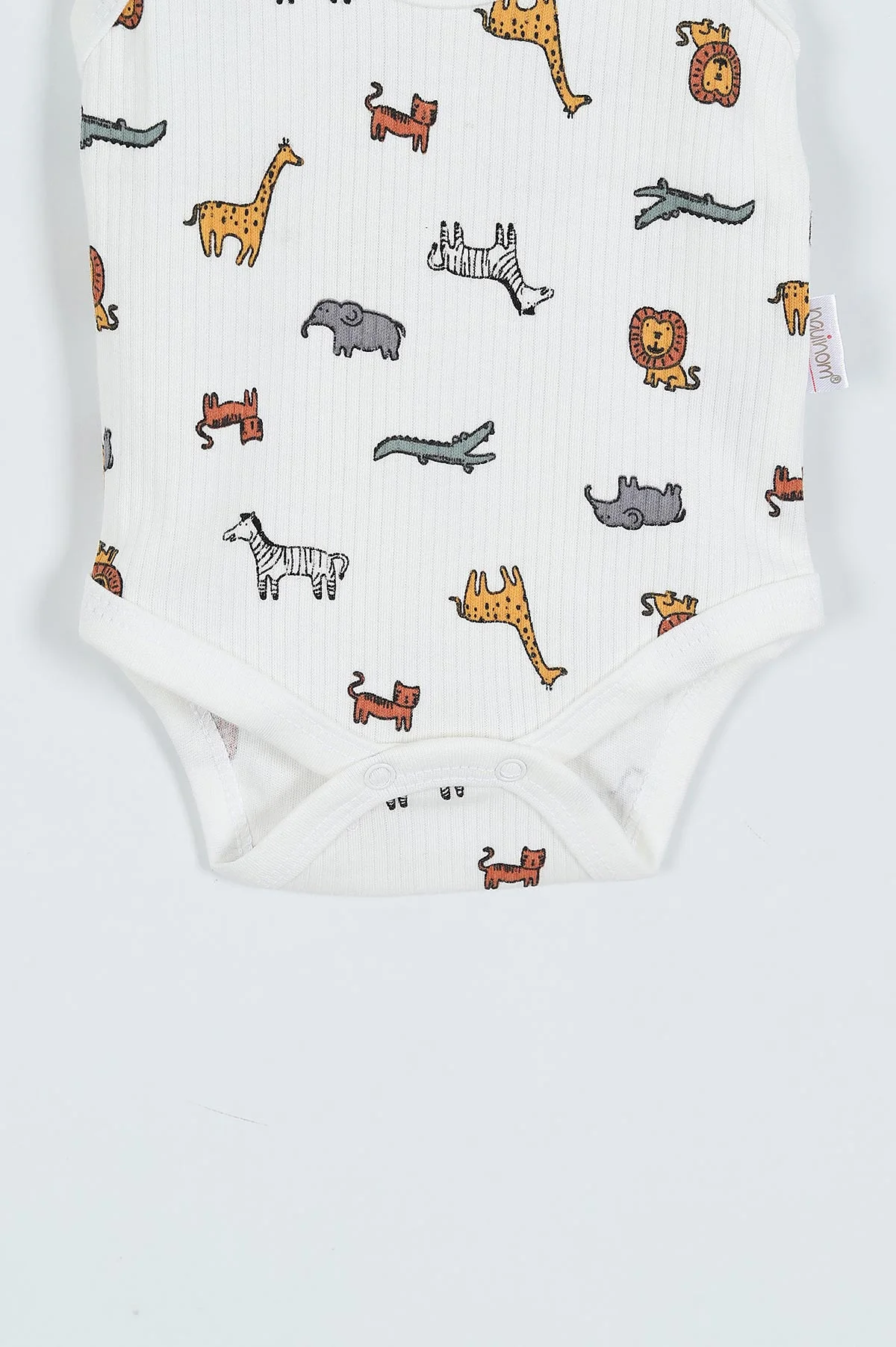 Beyaz (0-9 Ay)Sevimli Hayvanlar Desenli Sıfır Kol Bebek Çıtçıtlı Badi 351157