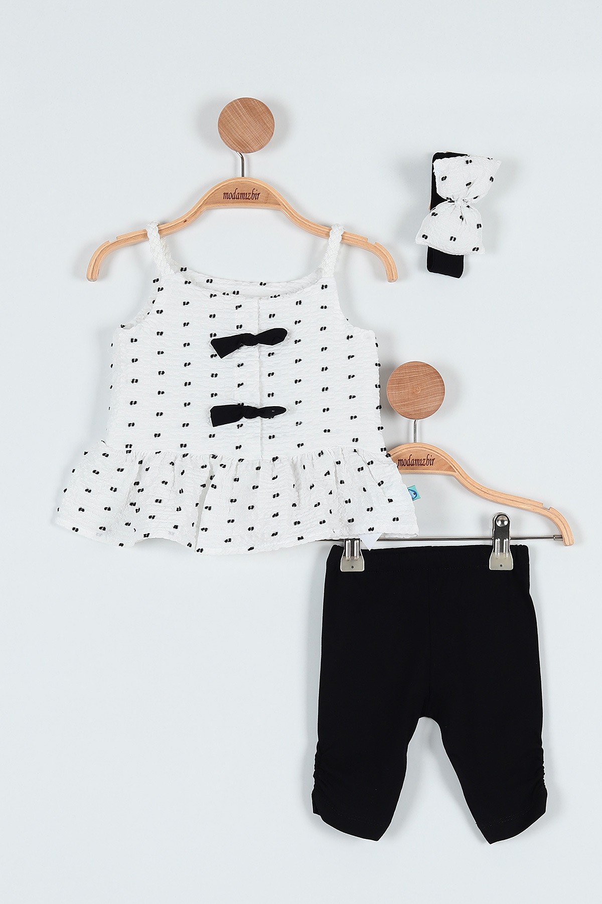 Beyaz (06-24 Ay) Fiyonk Askılı Taytlı Kız Bebe Takım 187432