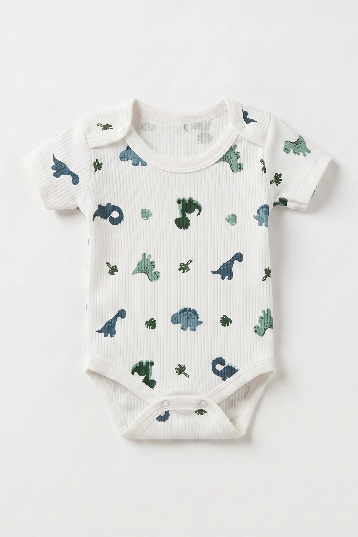 Beyaz (1-3 Yaş) Dinozor Desenli Kısa Kol Erkek Bebek & Çocuk Çıtçıtlı Badi 480394