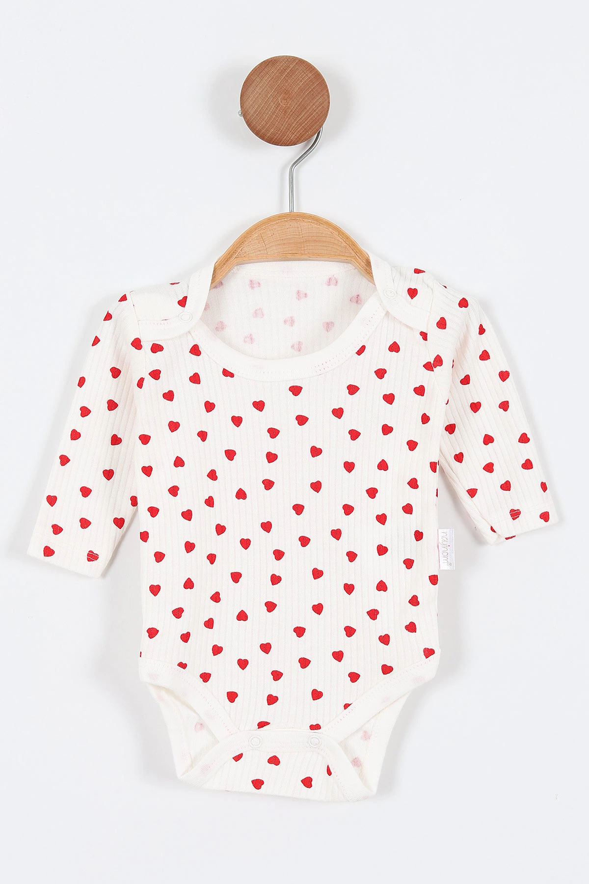 Beyaz (1-3 Yaş)  Rapor Model Kalp Baskılı Uzun Kol Bebek Çıtçıtlı Badi 312333