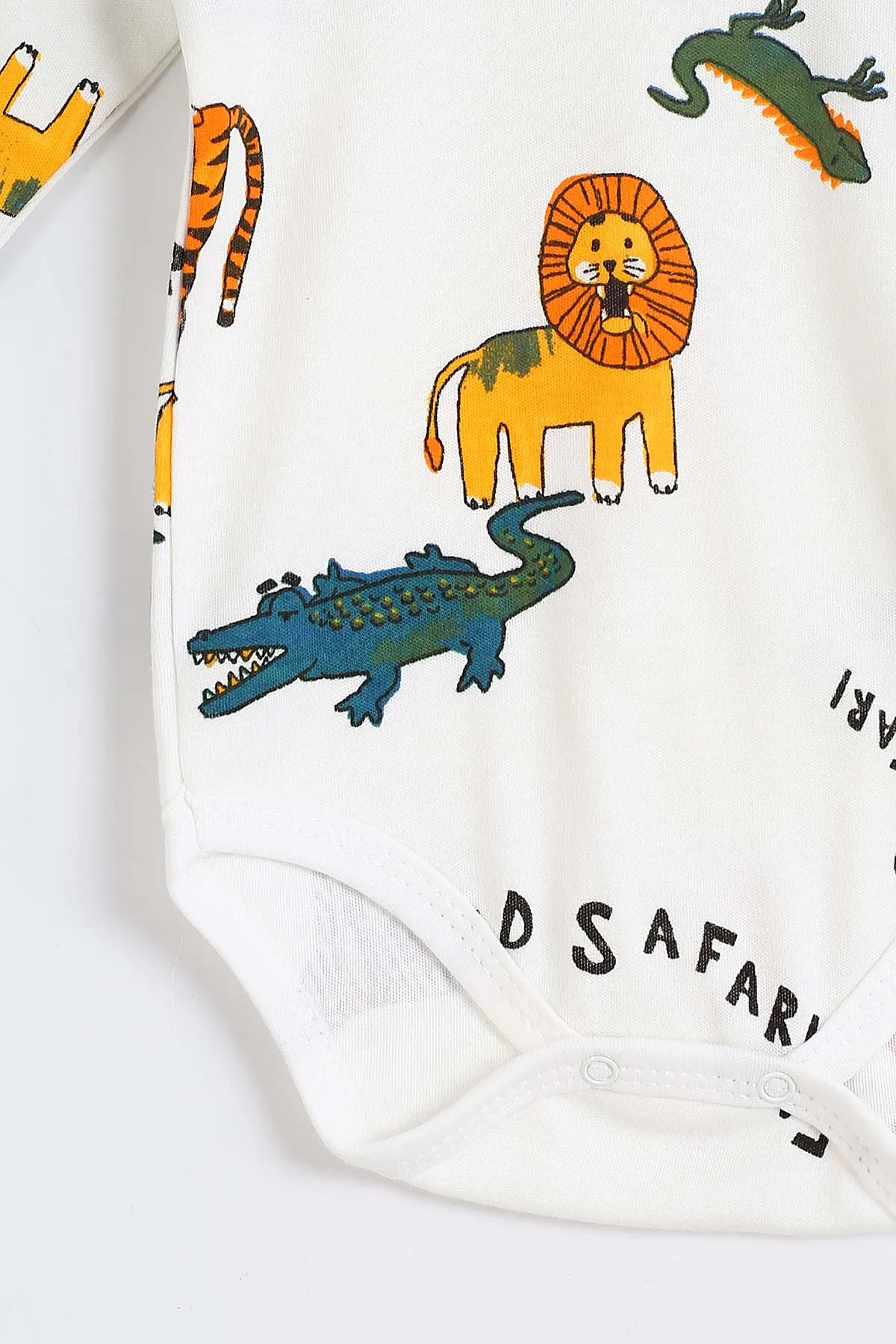 Beyaz (1-3 Yaş) Safari Desenli Uzun Kollu Bebek Badi 304674