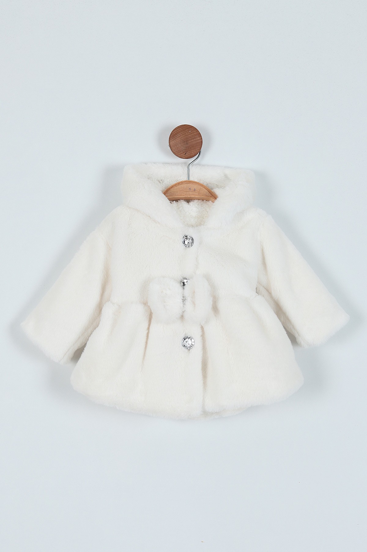 Beyaz (1-3 Yaş) Taş Detaylı Fiyonklu Kürklü Kız Bebe Mont 220926