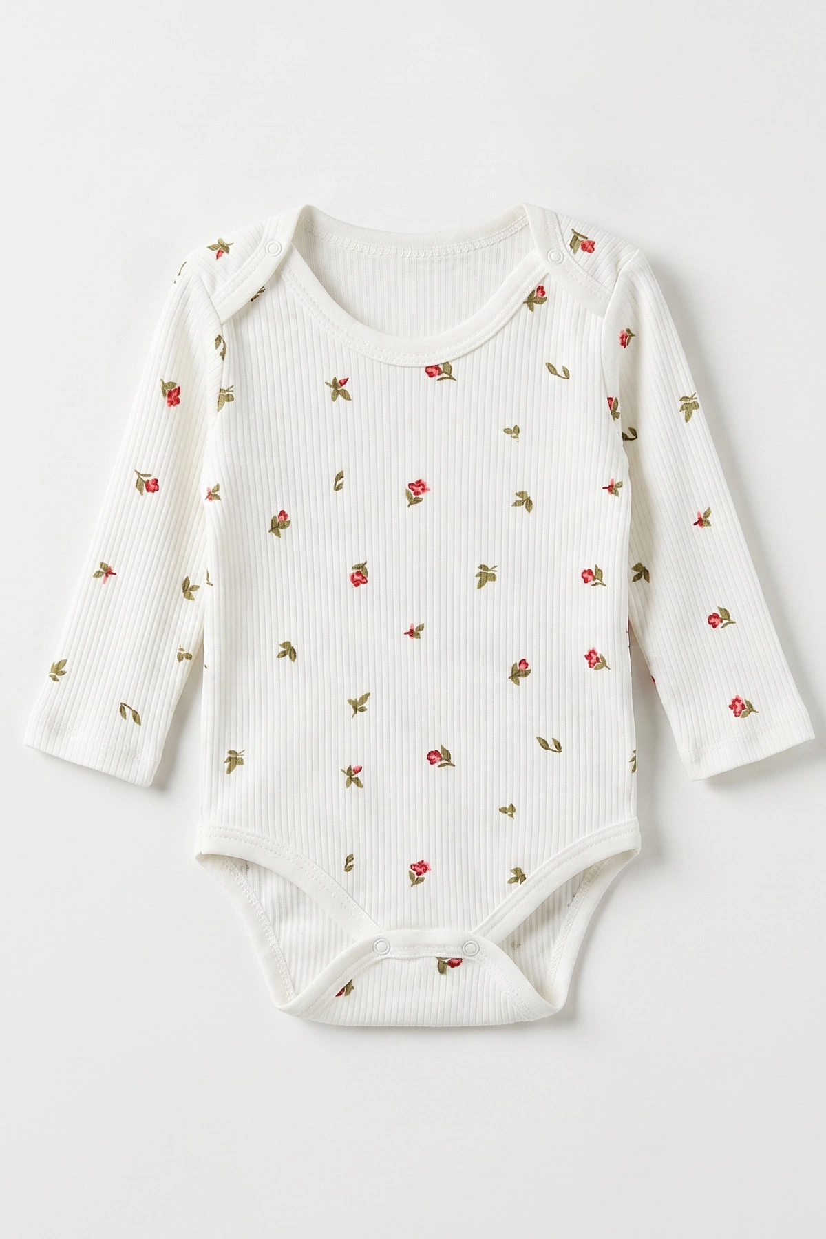 Beyaz (1-3 Yaş)Lale Baskılı Uzun Kollu Kız Bebek & Çocuk Çıtçıtlı Badi 480296