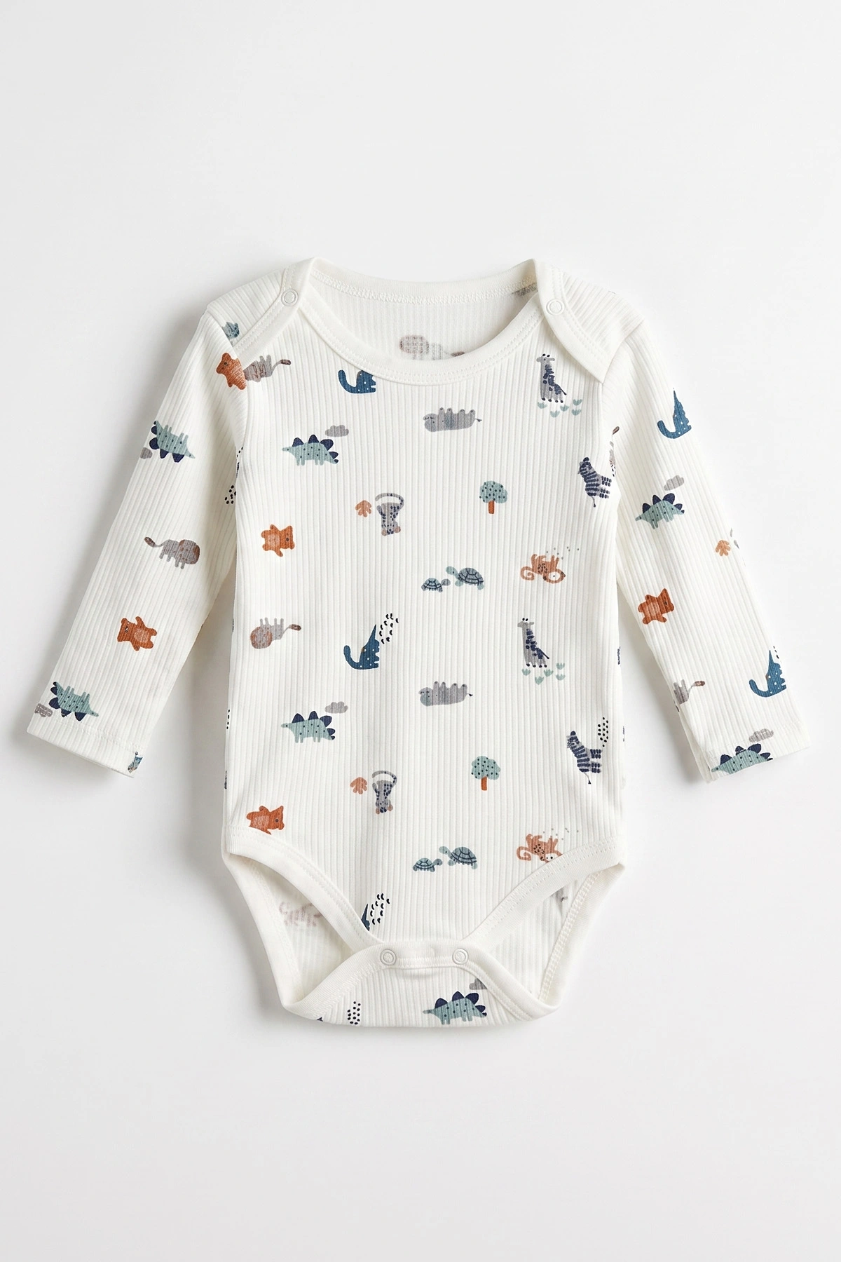 Beyaz (1-3 Yaş)Safari Baskılı   Uzun Kollu  Erkek Bebek & Çocuk Çıtçıtlı Badi 480310