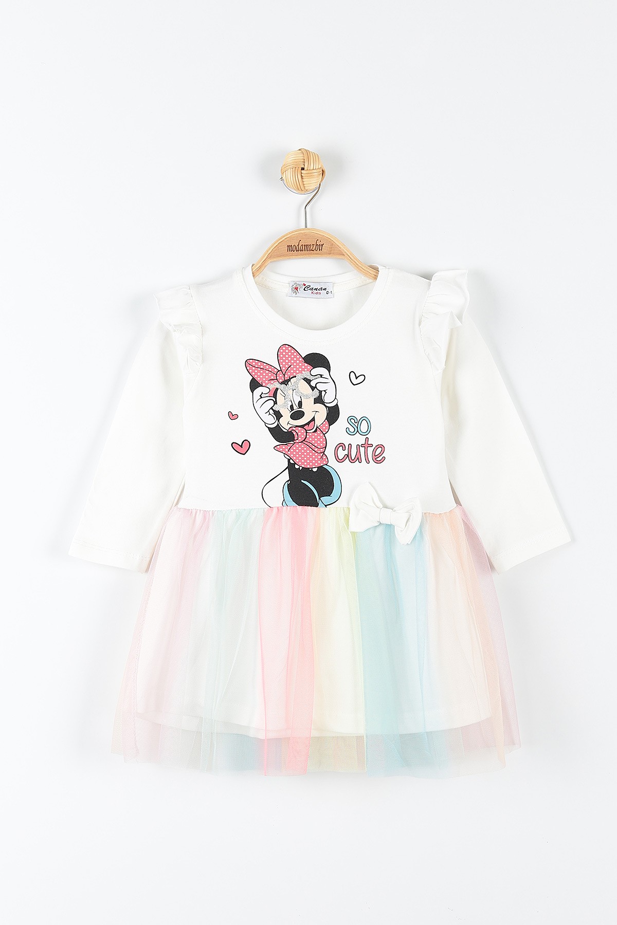 Beyaz (1-4 Yaş) Minnie Mouse Baskılı Kız Çocuk Elbise 174909