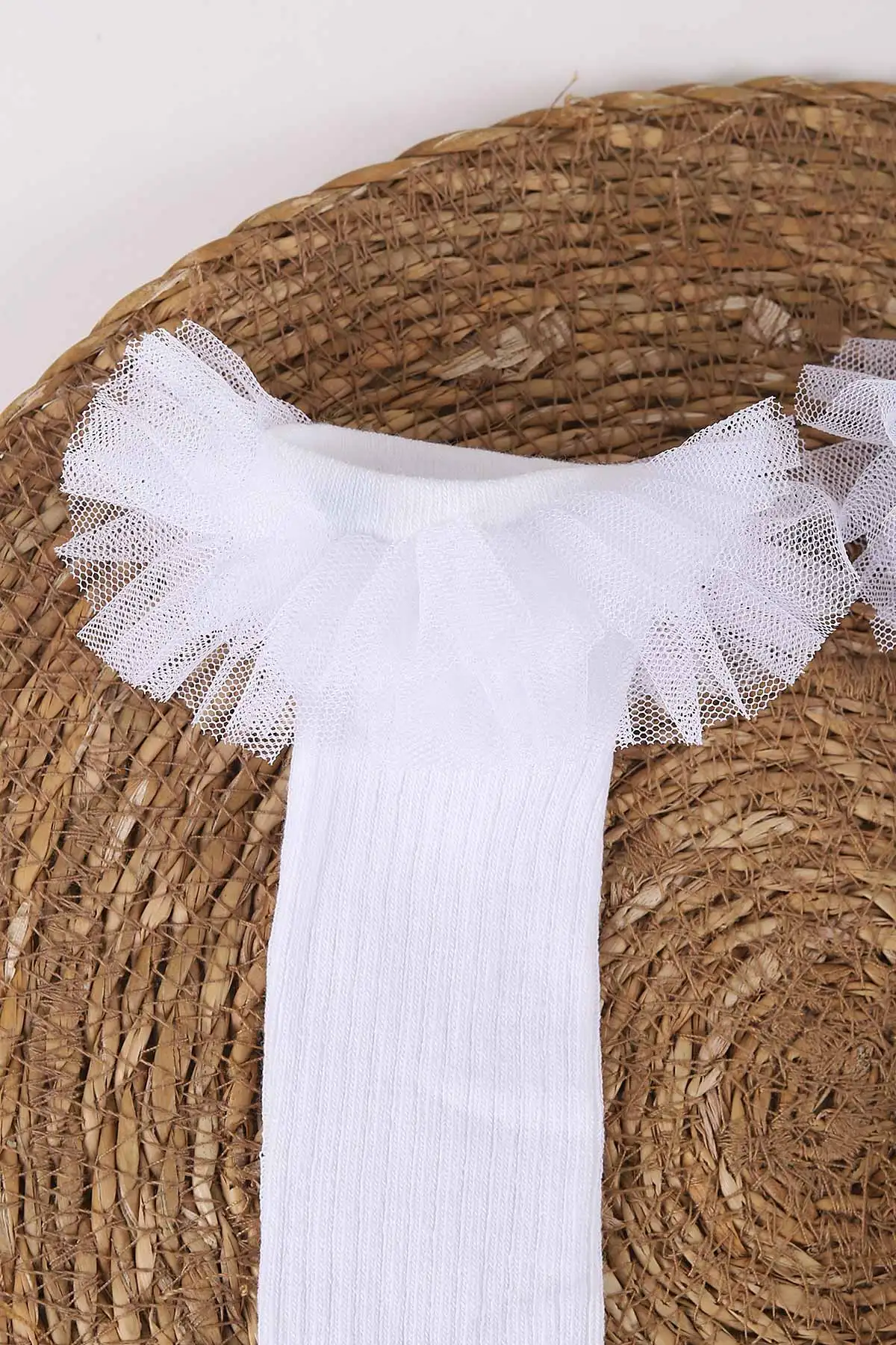 Beyaz (1-6 Yaş )Tütülü Diz Altı Kız Bebek&Çocuk Çorap 454539