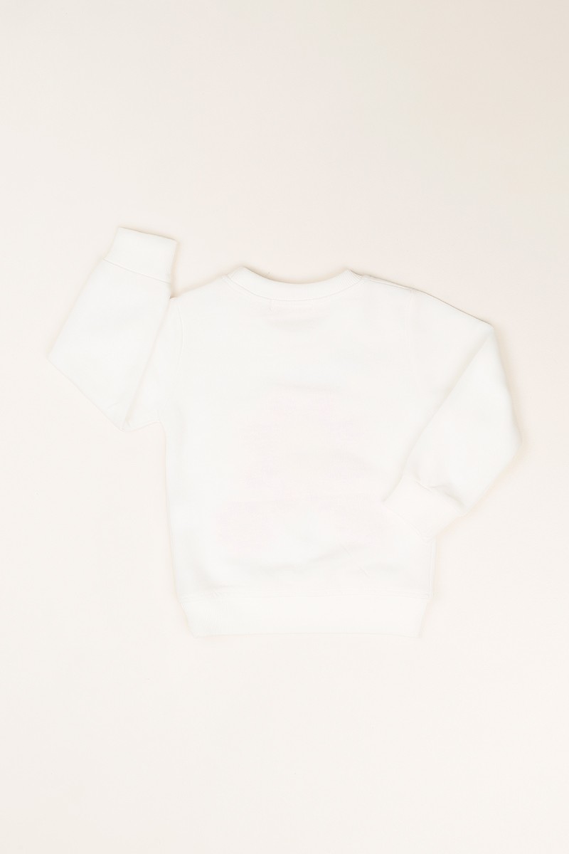Beyaz (1-8 Yaş) Çiçek Baskılı İçi Şardonlu Kız Çocuk Sweatshirt 81380